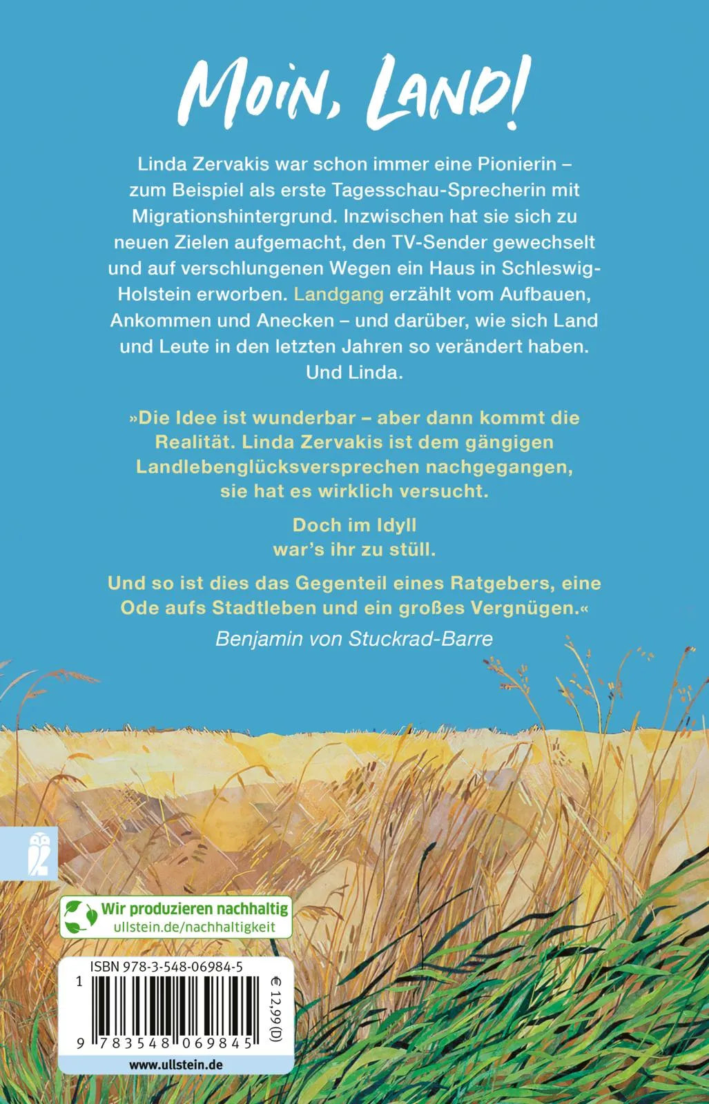 Buchrückseite von 'Landgang' mit Klappentext - Taschenbuch