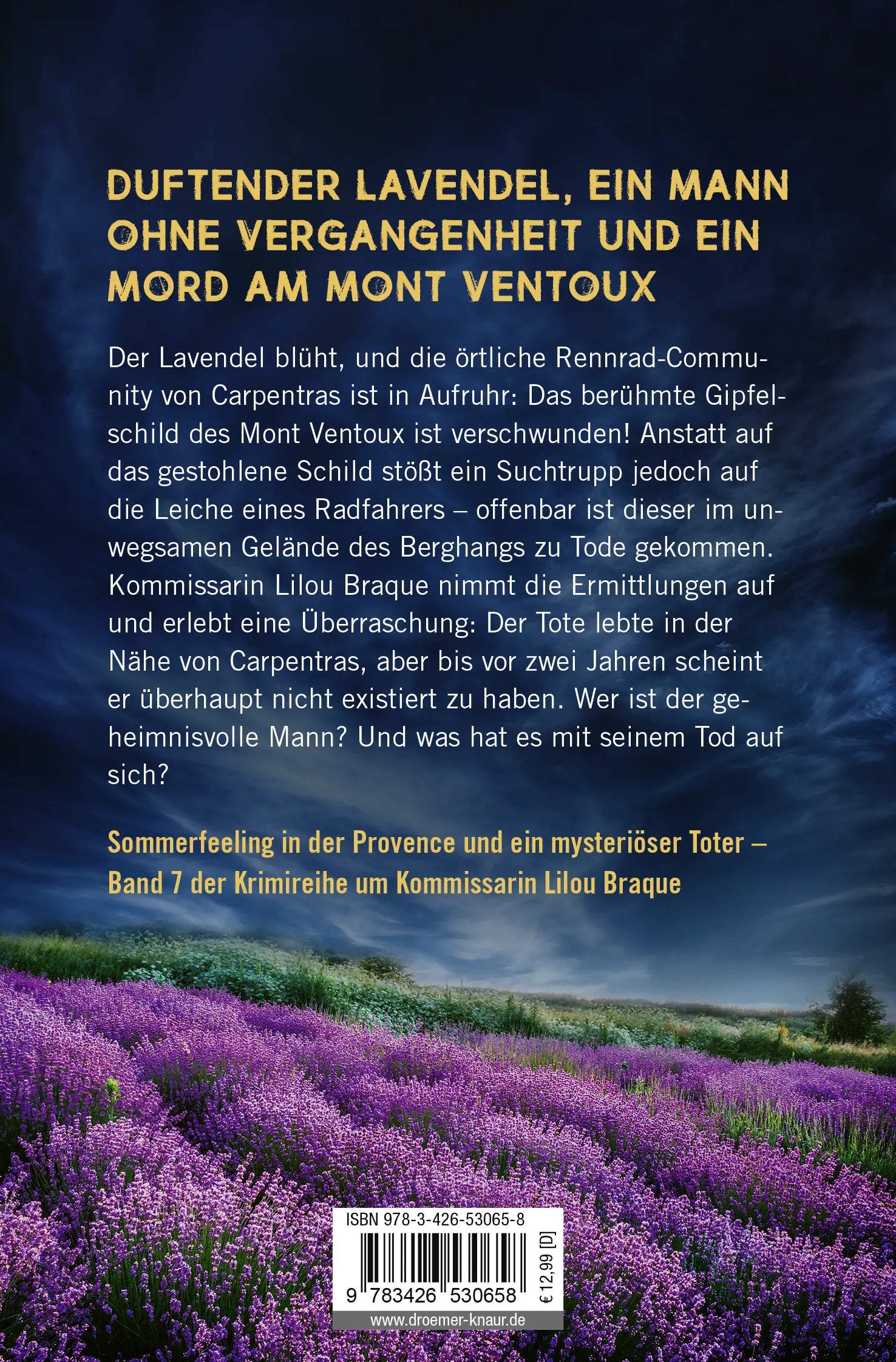Buchrückseite von 'Lavendel-Wut' mit Klappentext - Taschenbuch