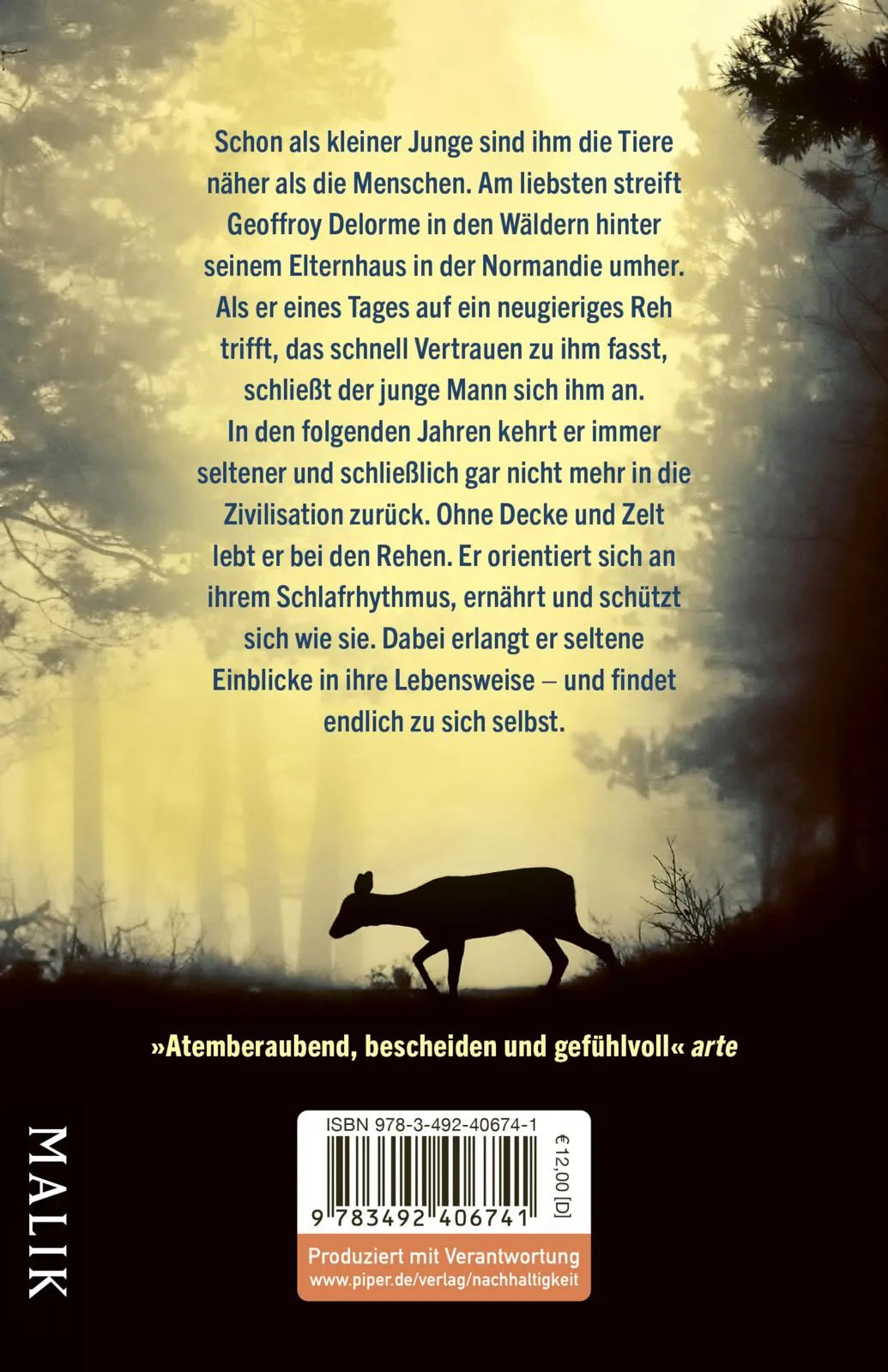 Buchrückseite von 'Leben unter Rehen' mit Klappentext - Taschenbuch