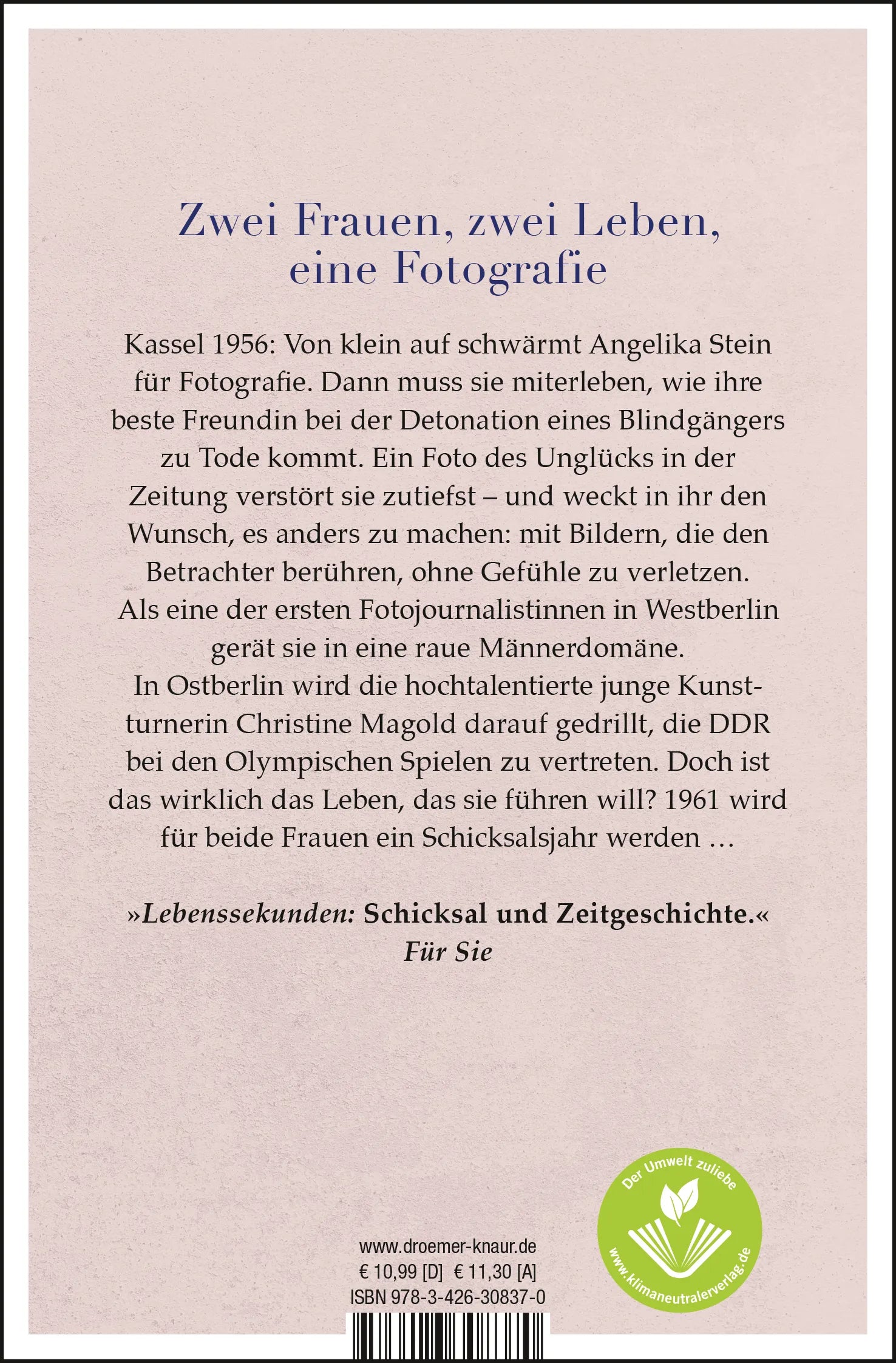 Buchrückseite von 'Lebenssekunden' mit Klappentext - Taschenbuch