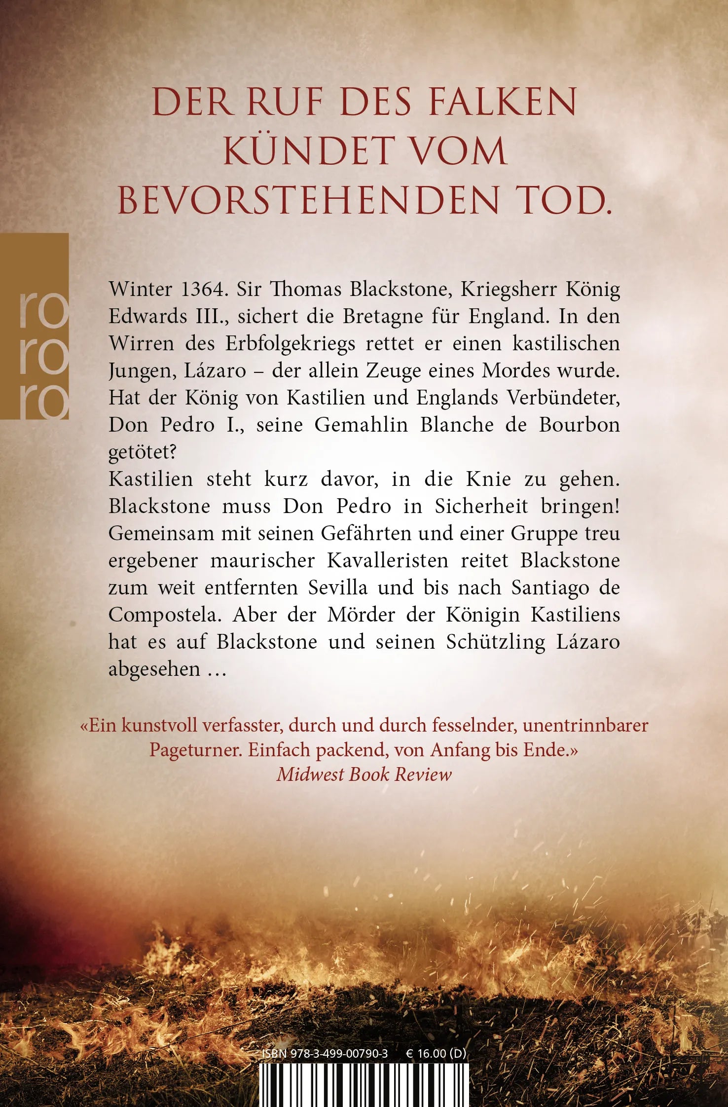 Buchrückseite von 'Legenden des Krieges: Im Schatten des Falken' mit Klappentext - Taschenbuch