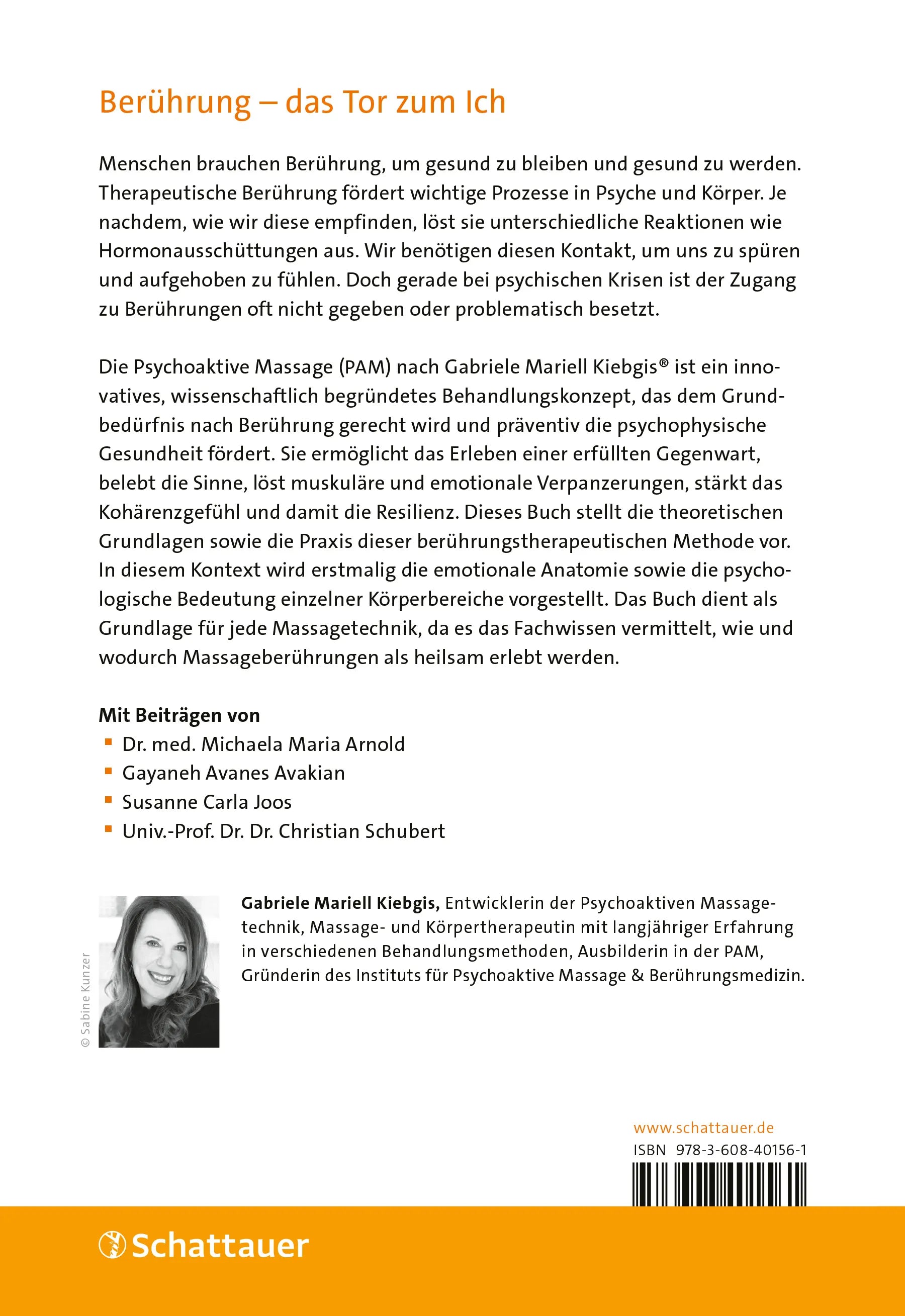 Buchrückseite von 'Lehrbuch der Psychoaktiven Massage' mit Klappentext - Paperback