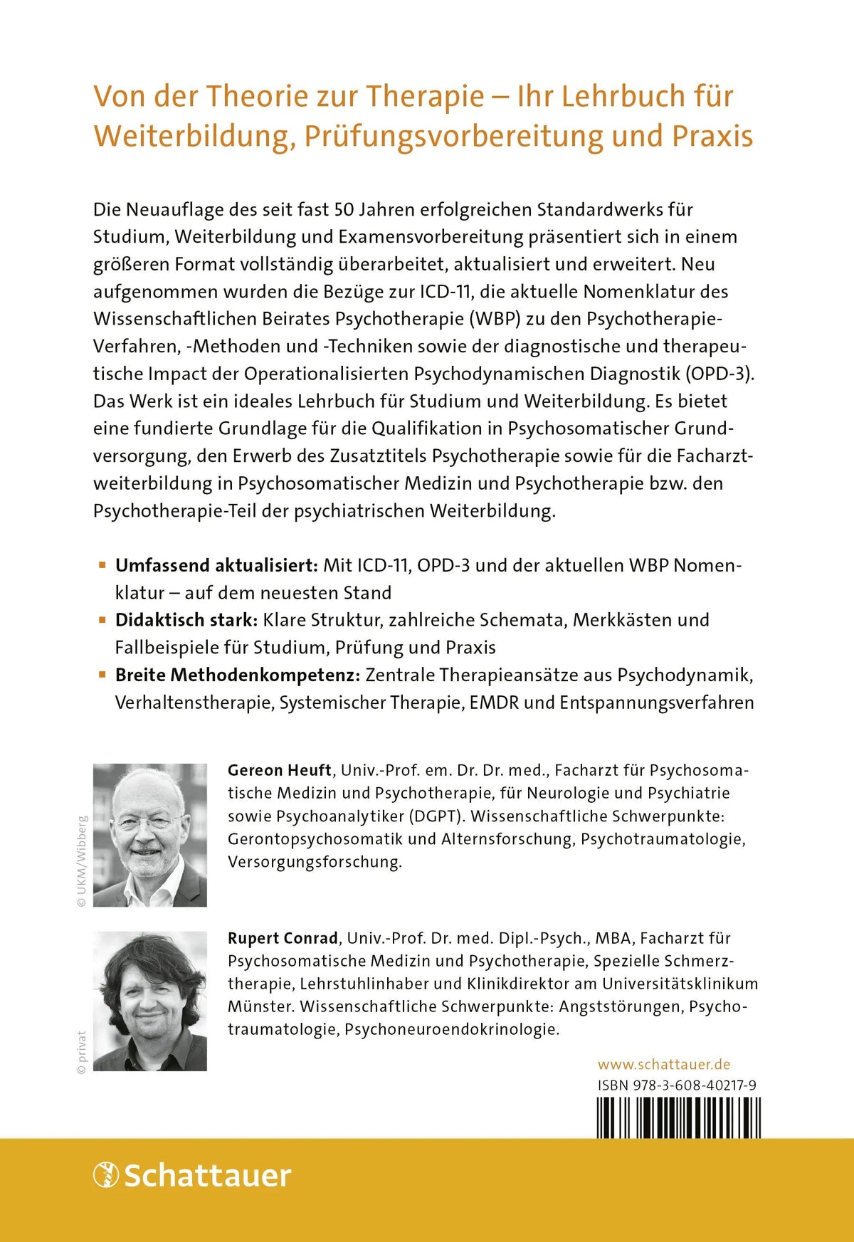 Rückseite: Lehrbuch Psychosomatische Medizin und Psychotherapie (Paperback)