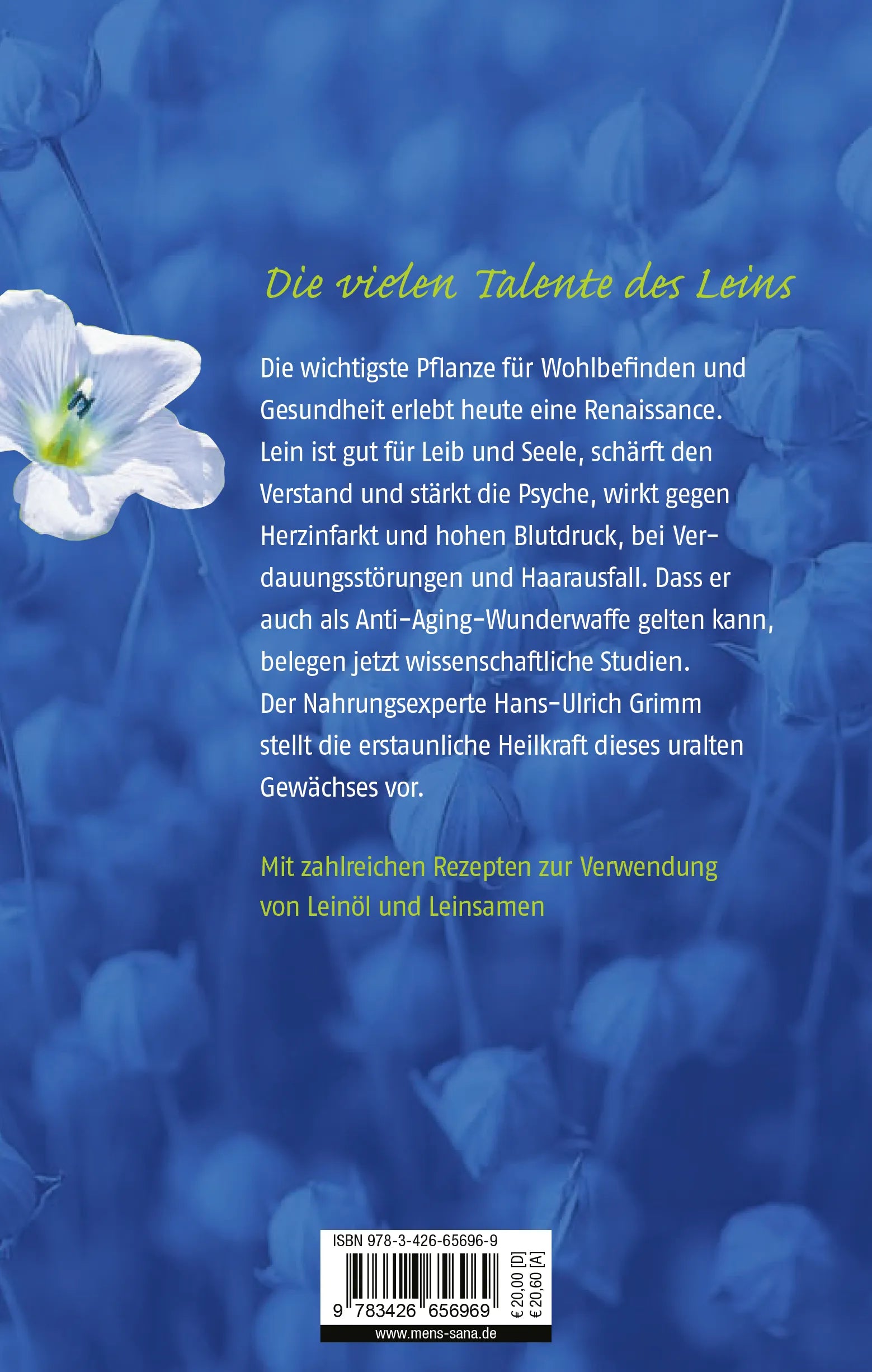Buchrückseite von 'Leinöl macht glücklich' mit Klappentext - Gebundene Ausgabe