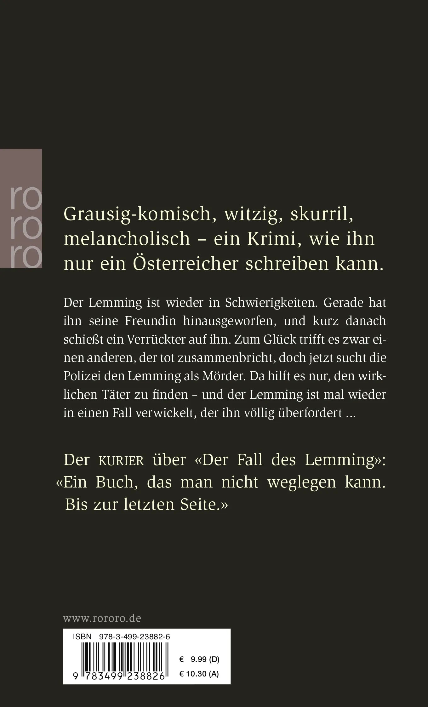 Buchrückseite von 'Lemmings Himmelfahrt: Lemmings zweiter Fall' mit Klappentext - Taschenbuch