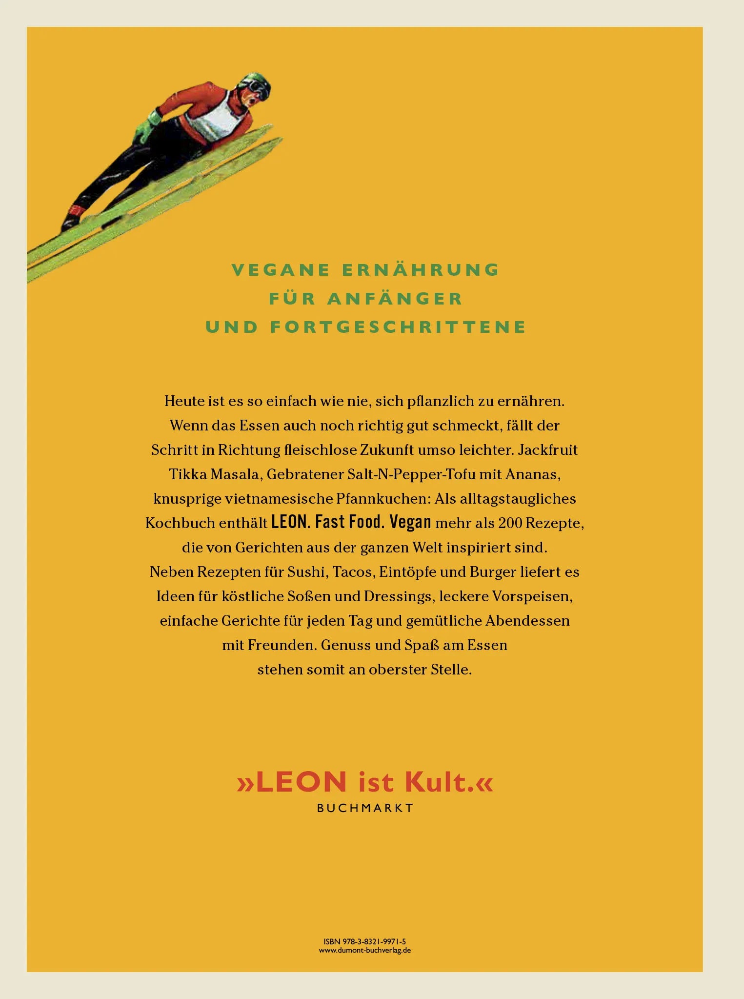 Buchrückseite von 'LEON. Fast Food Vegan' mit Klappentext - Gebundene Ausgabe