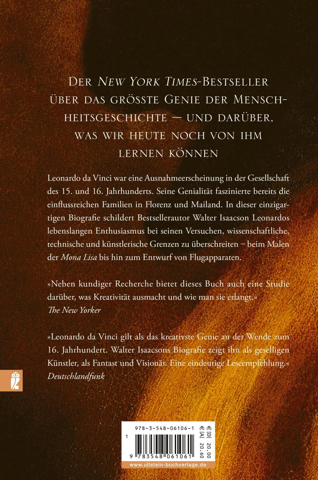 Buchrückseite von 'Leonardo da Vinci' mit Klappentext - Taschenbuch