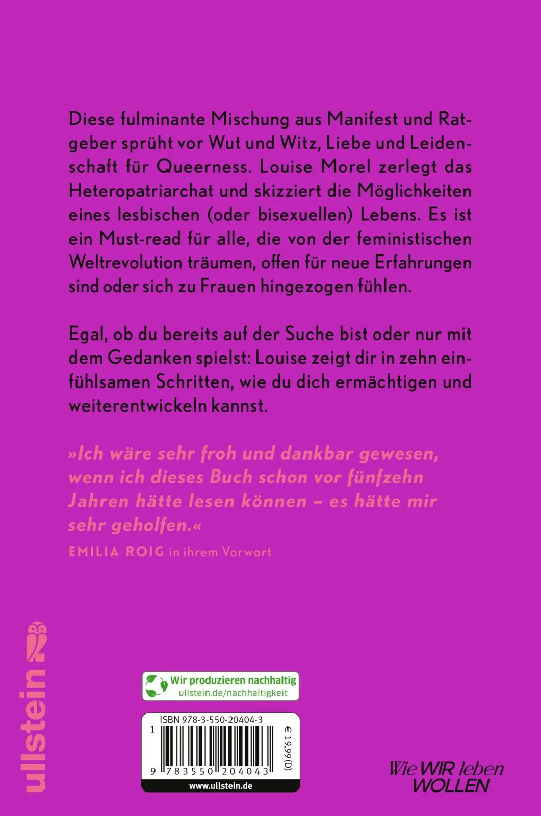Buchrückseite von 'Lesbisch werden in zehn Schritten' mit Klappentext - Paperback