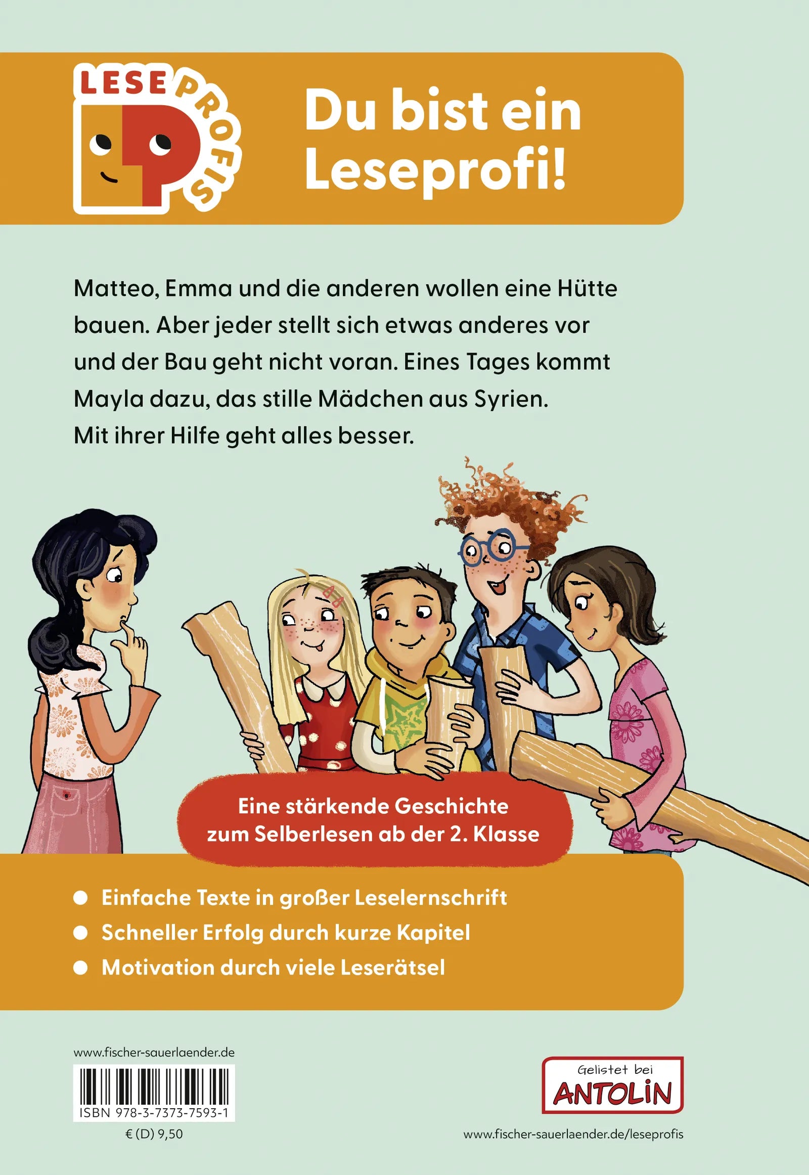 Buchrückseite von 'Leseprofis – Alle unter einem Dach, 2. Klasse' mit Klappentext - Gebundene Ausgabe