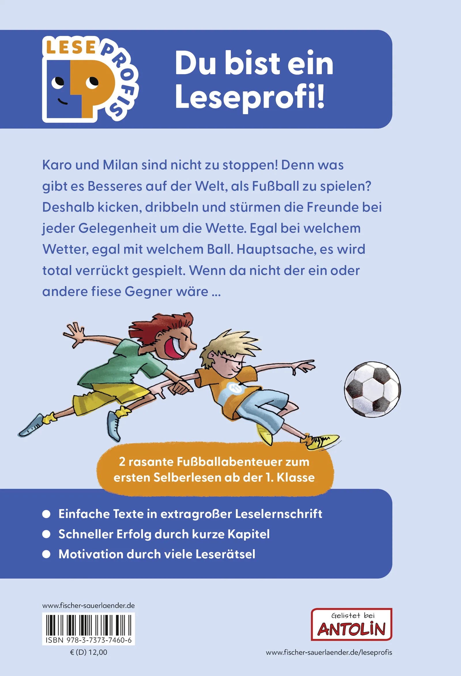 Buchrückseite von 'Leseprofis – Voll im Fußballfieber!, 1. Klasse' mit Klappentext - Gebundene Ausgabe