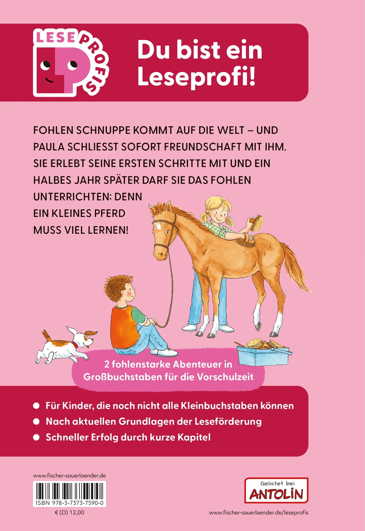 Rückseite: Leseprofis – GROSSBUCHSTABEN: EIN FOHLEN NAMENS SCHNUPPE, 1. Klasse (Hardcover)