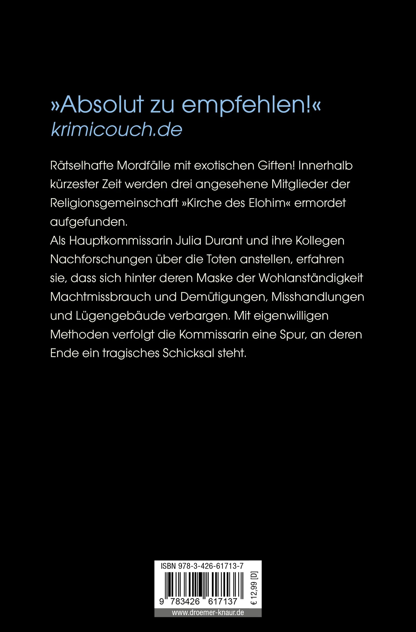 Buchrückseite von 'Letale Dosis' mit Klappentext - Taschenbuch