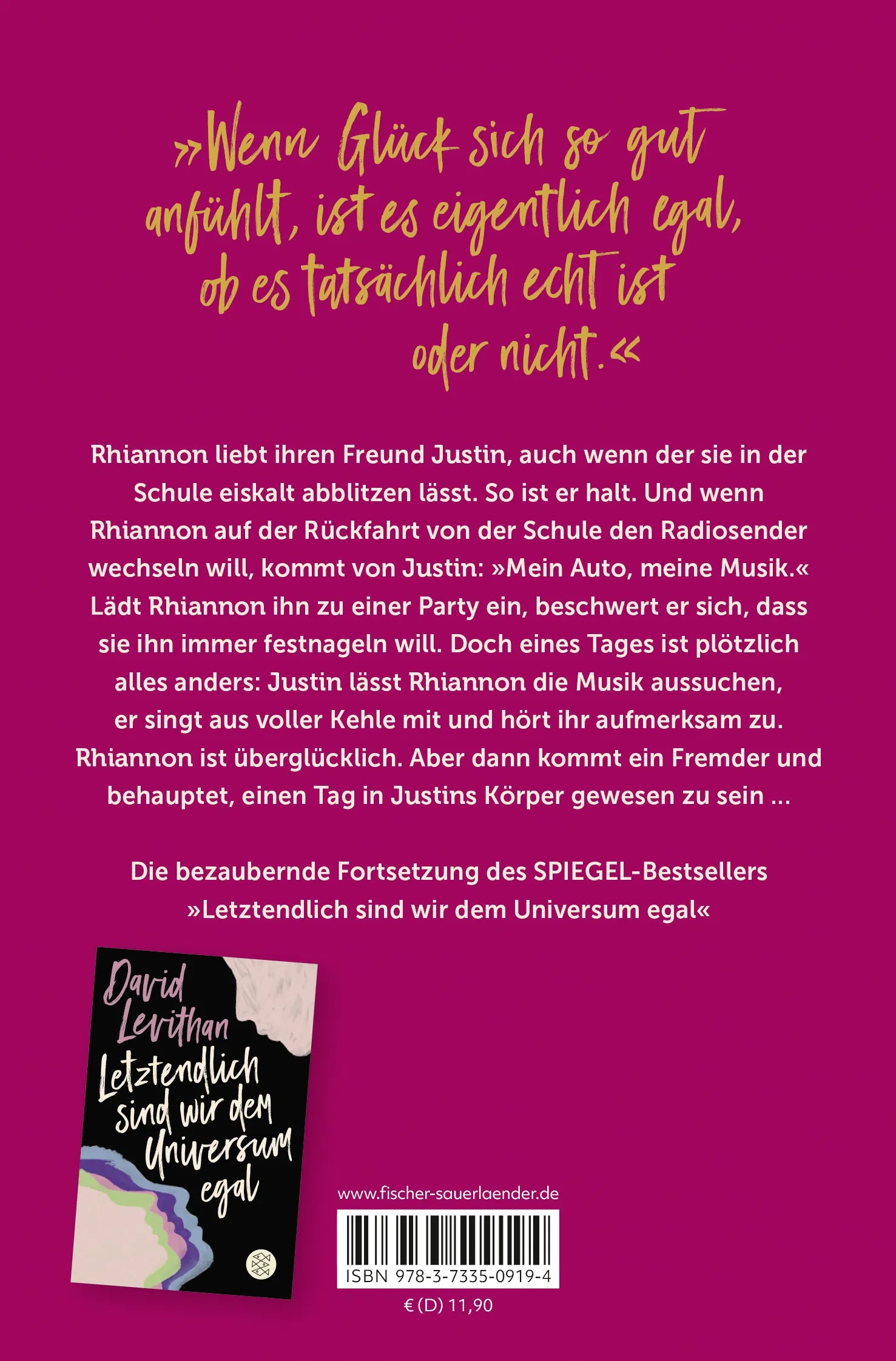 Buchrückseite von 'Letztendlich geht es nur um dich' mit Klappentext - Taschenbuch