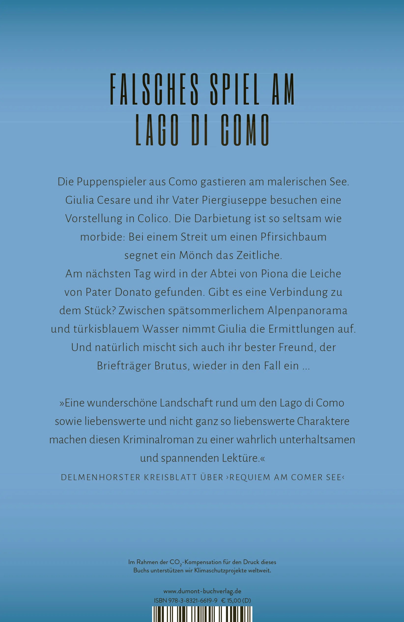 BuchrÃ¼ckseite von 'Letztes Gebet am Comer See' mit Klappentext - Paperback