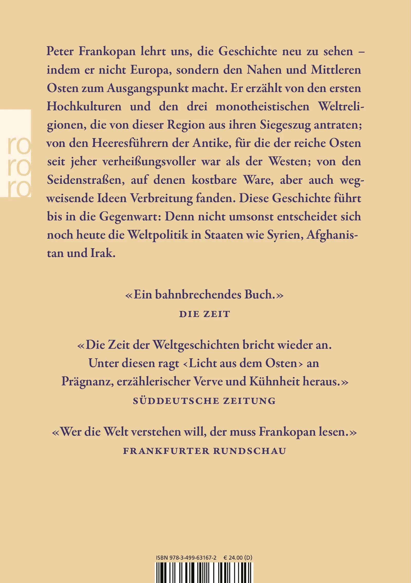 Buchrückseite von 'Licht aus dem Osten' mit Klappentext - Taschenbuch