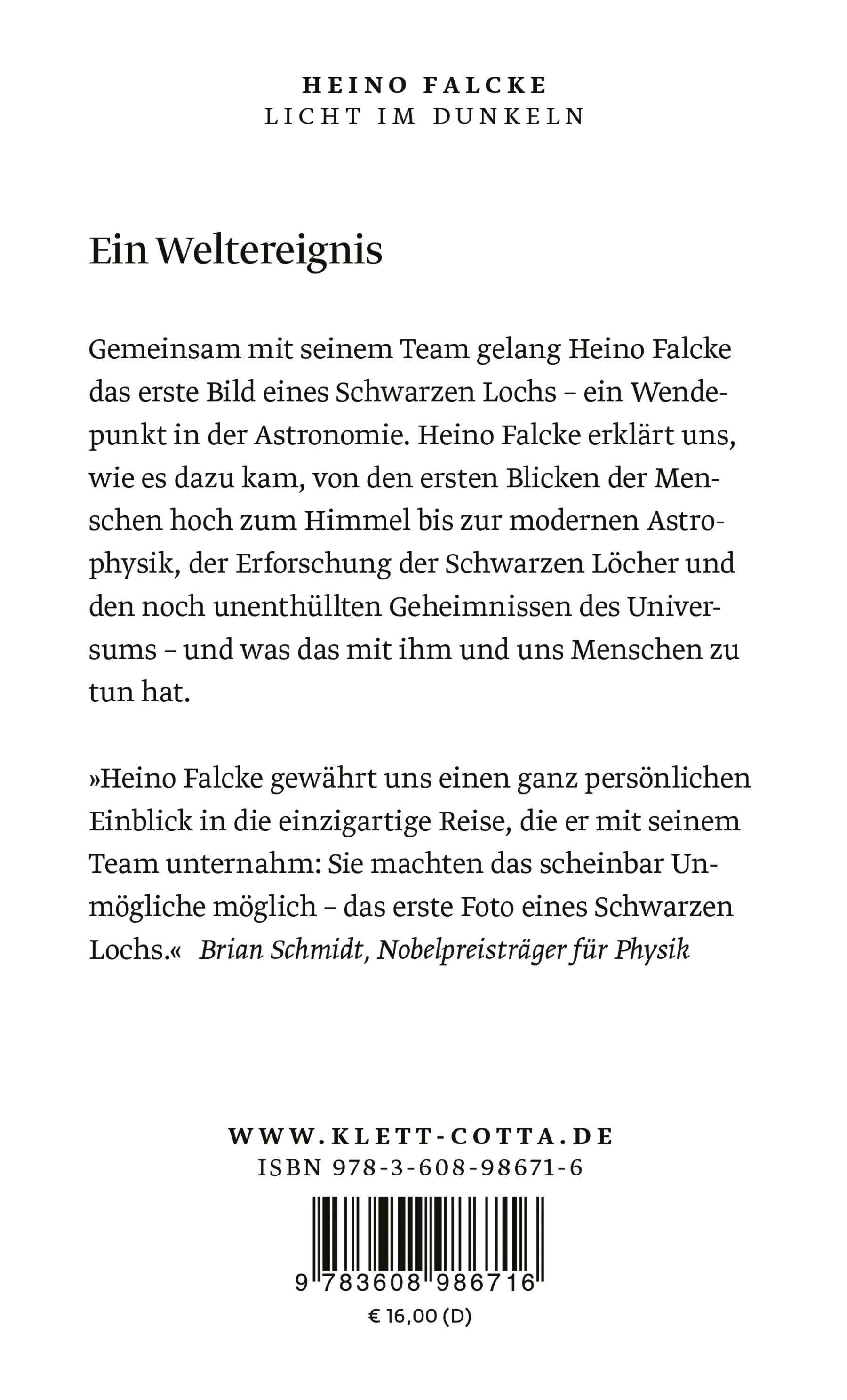 Buchrückseite von 'Licht im Dunkeln' mit Klappentext - Taschenbuch