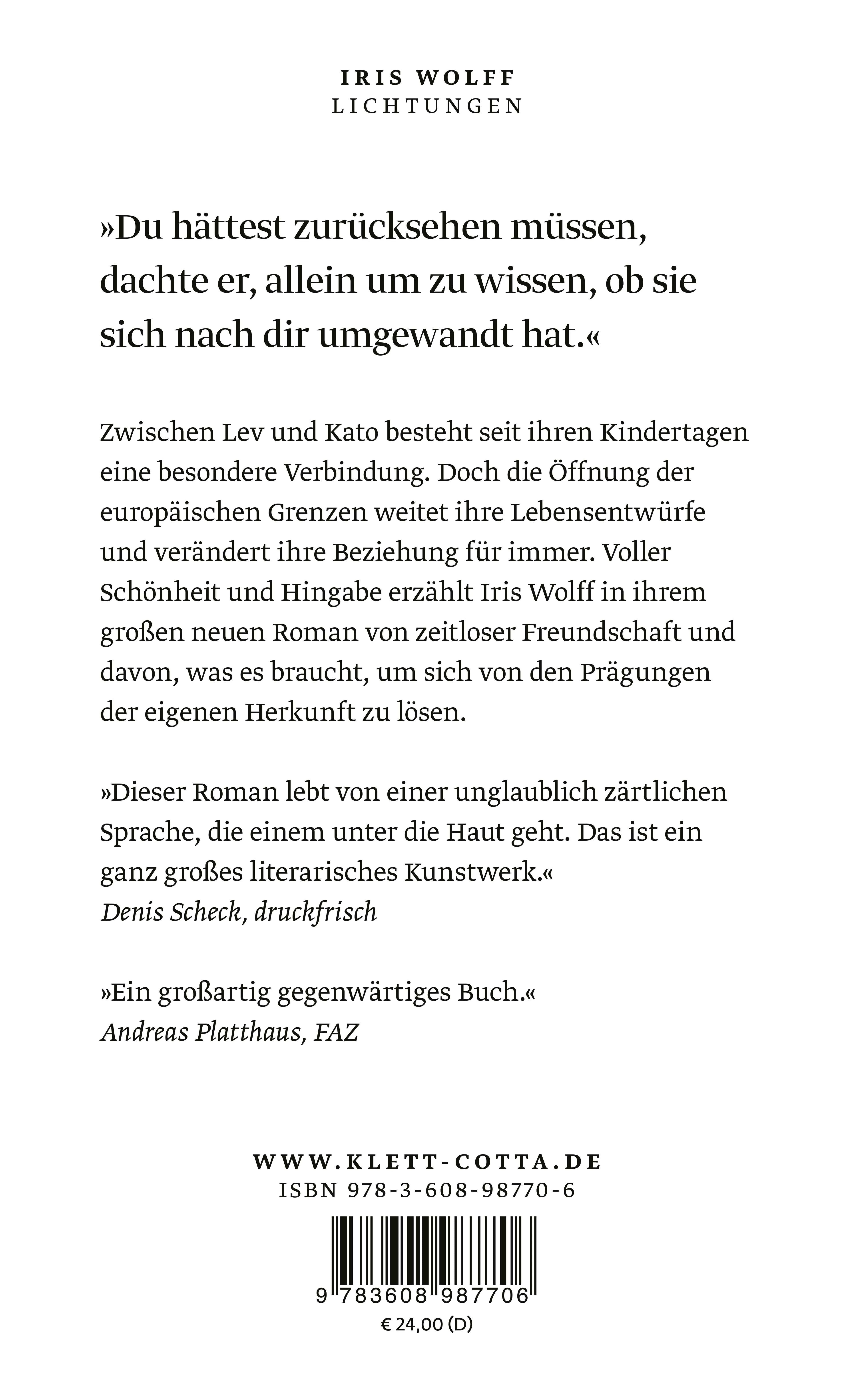 Buchrückseite von 'Lichtungen' mit Klappentext - Gebundene Ausgabe