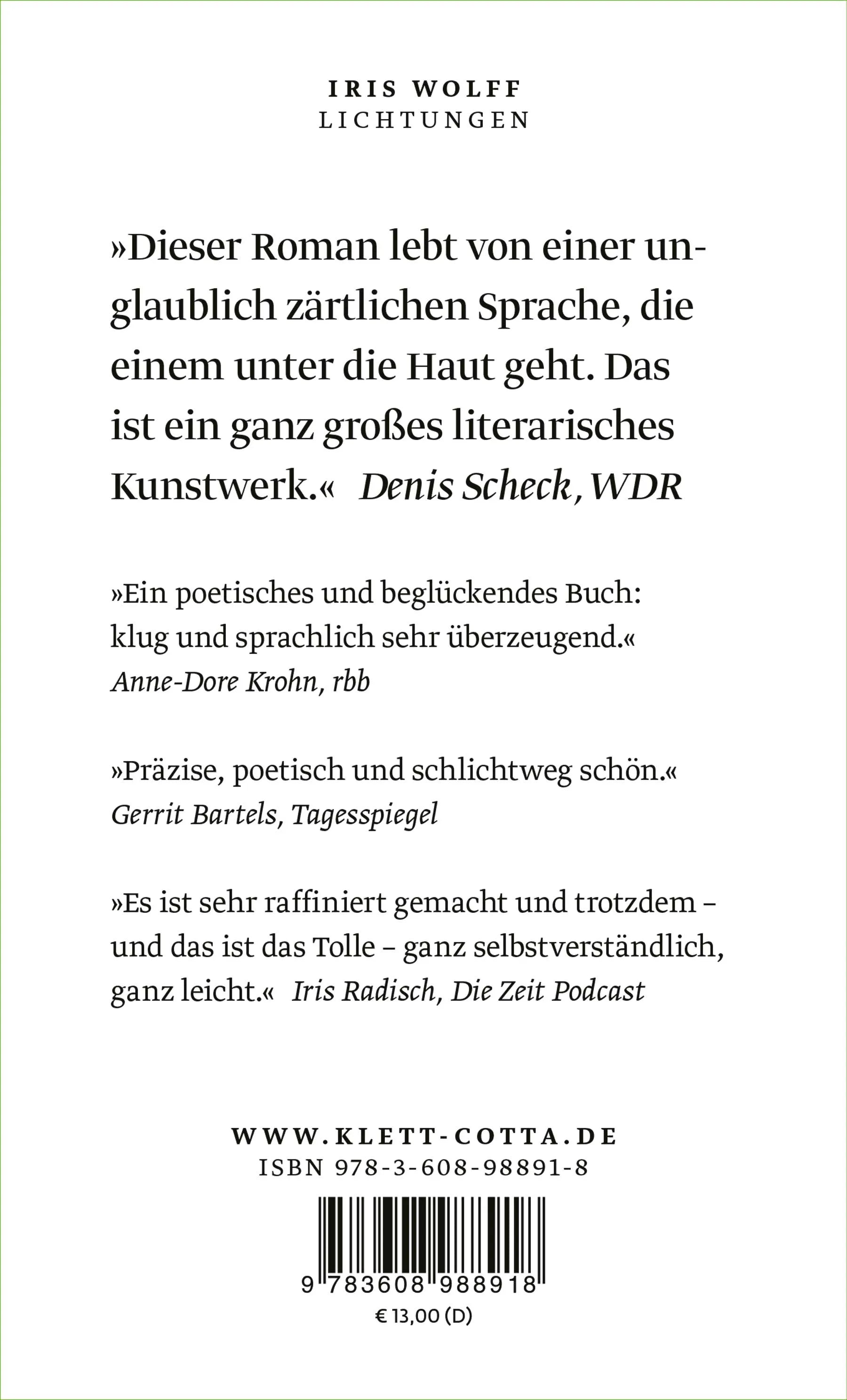 Buchrückseite von 'Lichtungen' mit Klappentext - Taschenbuch