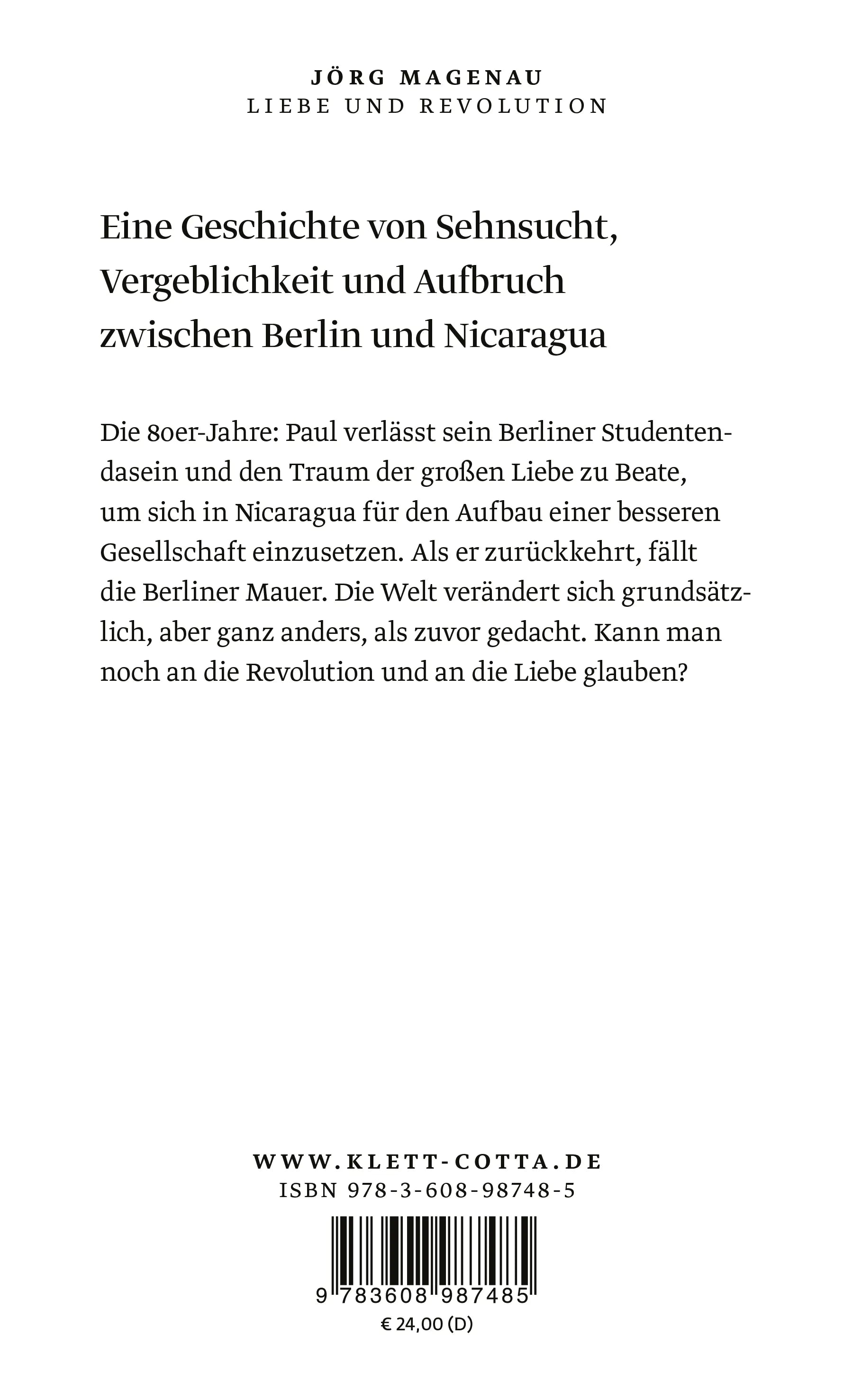 Buchrückseite von 'Liebe und Revolution' mit Klappentext - Gebundene Ausgabe