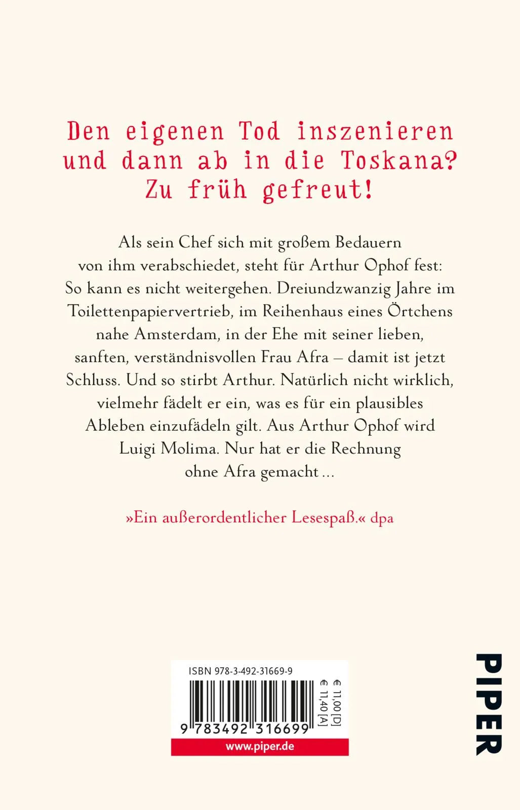 Buchrückseite von 'Lieber Rotwein als tot sein' mit Klappentext - Taschenbuch