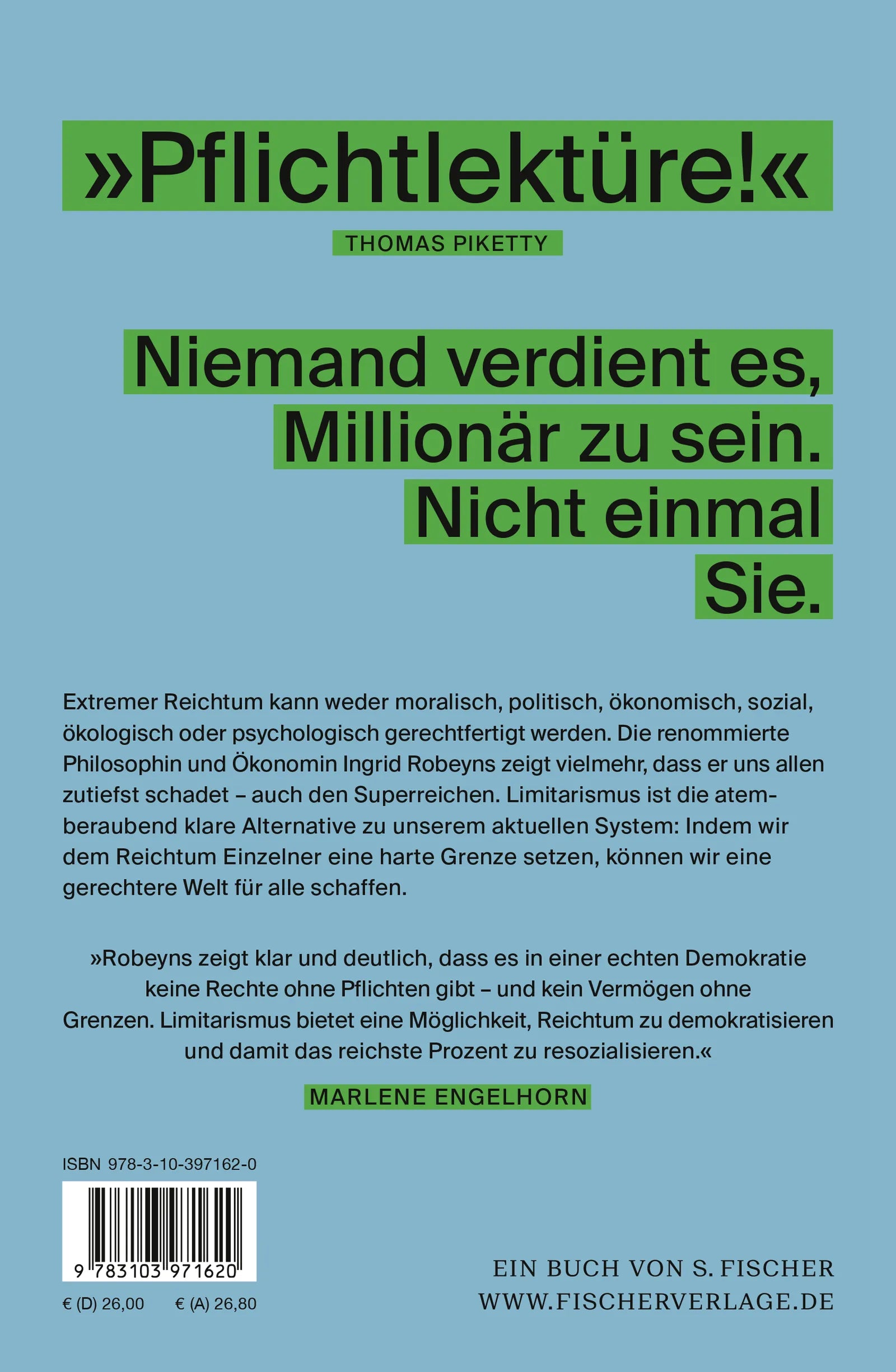 Buchrückseite von 'Limitarismus' mit Klappentext - Gebundene Ausgabe