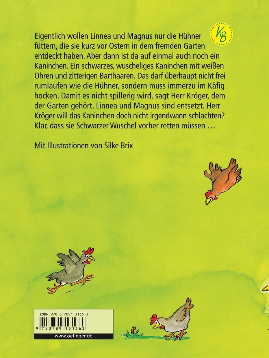 Buchrückseite von 'Linnea rettet Schwarzer Wuschel' mit Klappentext - Gebundene Ausgabe