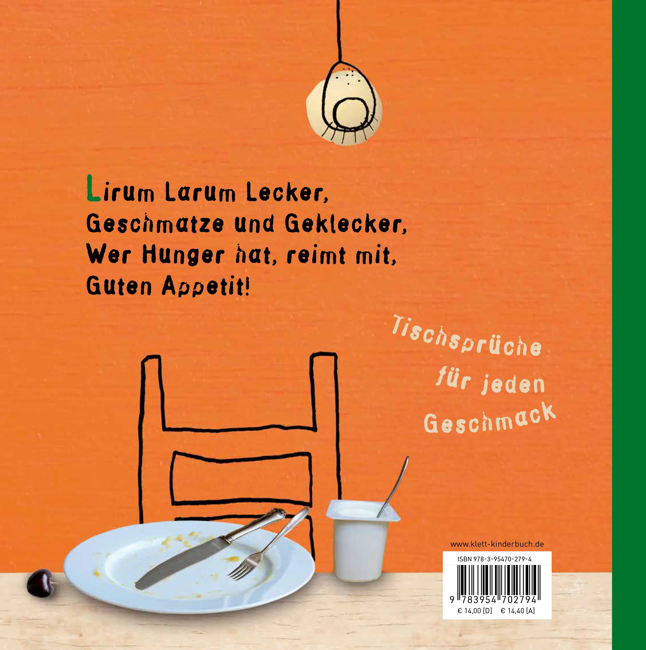 Buchrückseite von 'Lirum Larum Lecker!' mit Klappentext - Gebundene Ausgabe