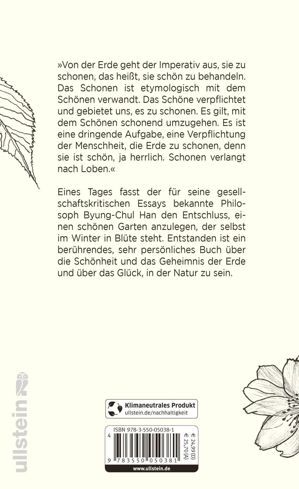 Buchrückseite von 'Lob der Erde' mit Klappentext - Gebundene Ausgabe