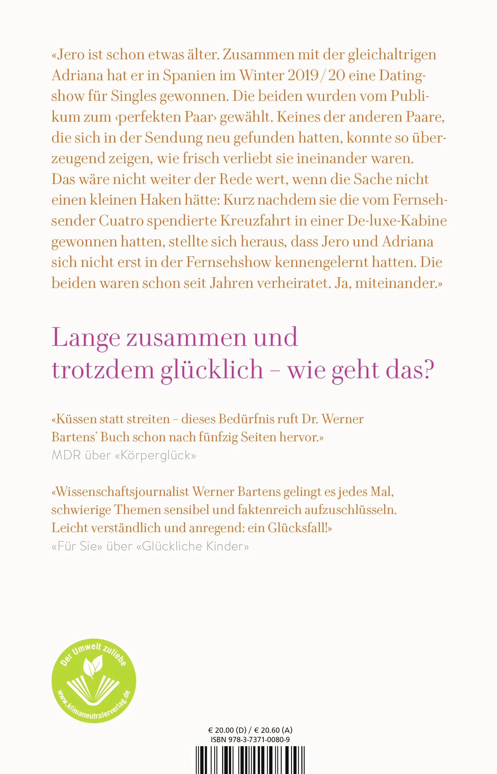 Buchrückseite von 'Lob der langen Liebe' mit Klappentext - Paperback