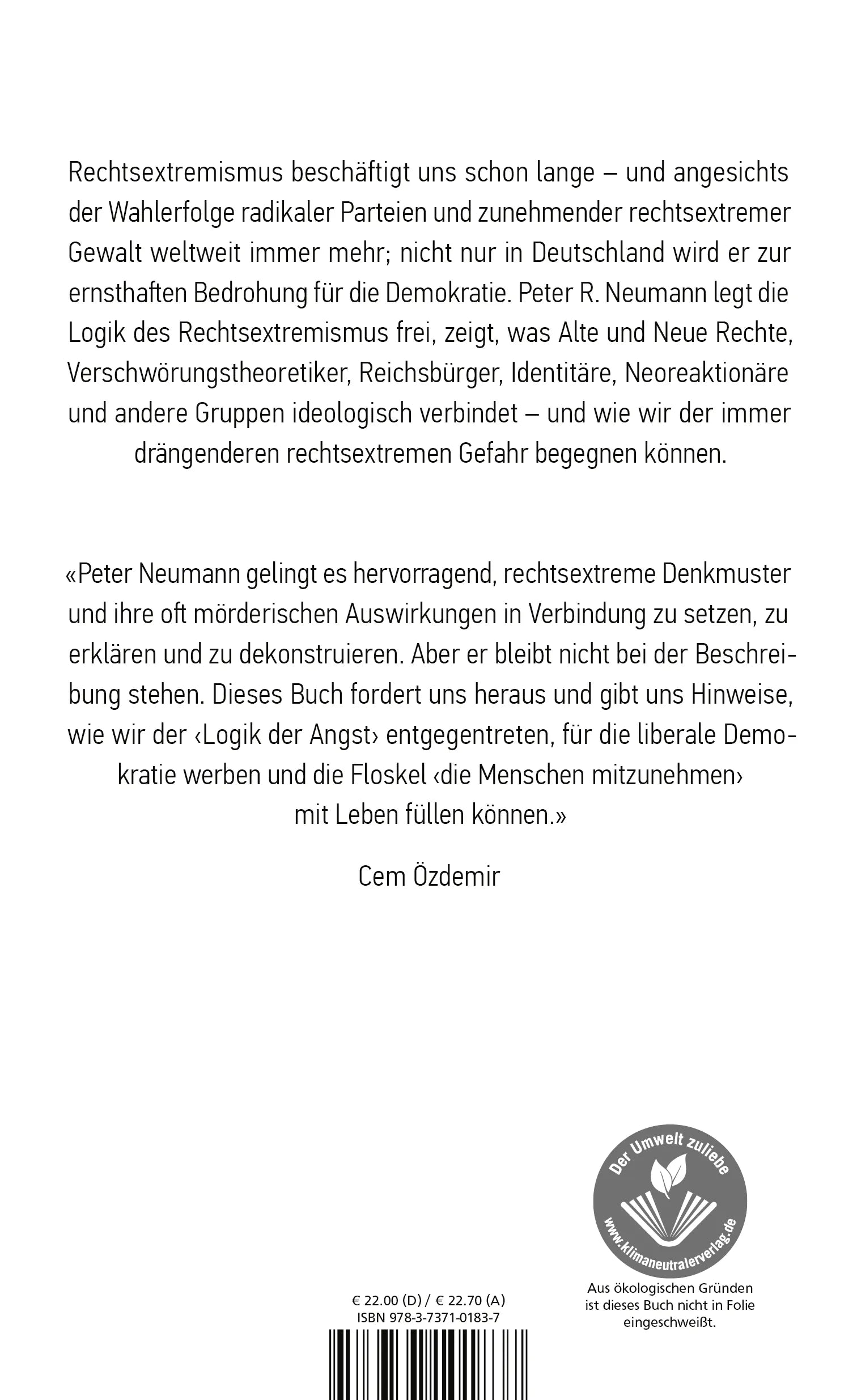 Buchrückseite von 'Logik der Angst' mit Klappentext - Gebundene Ausgabe