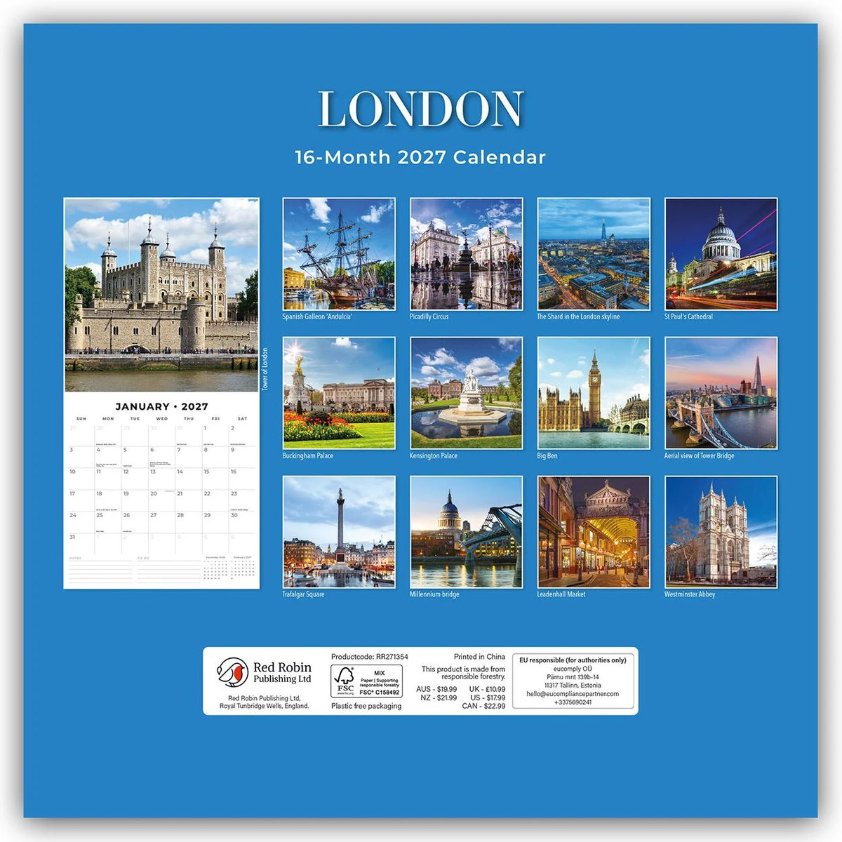 London 2027 – 16-Monatskalender – Ansicht