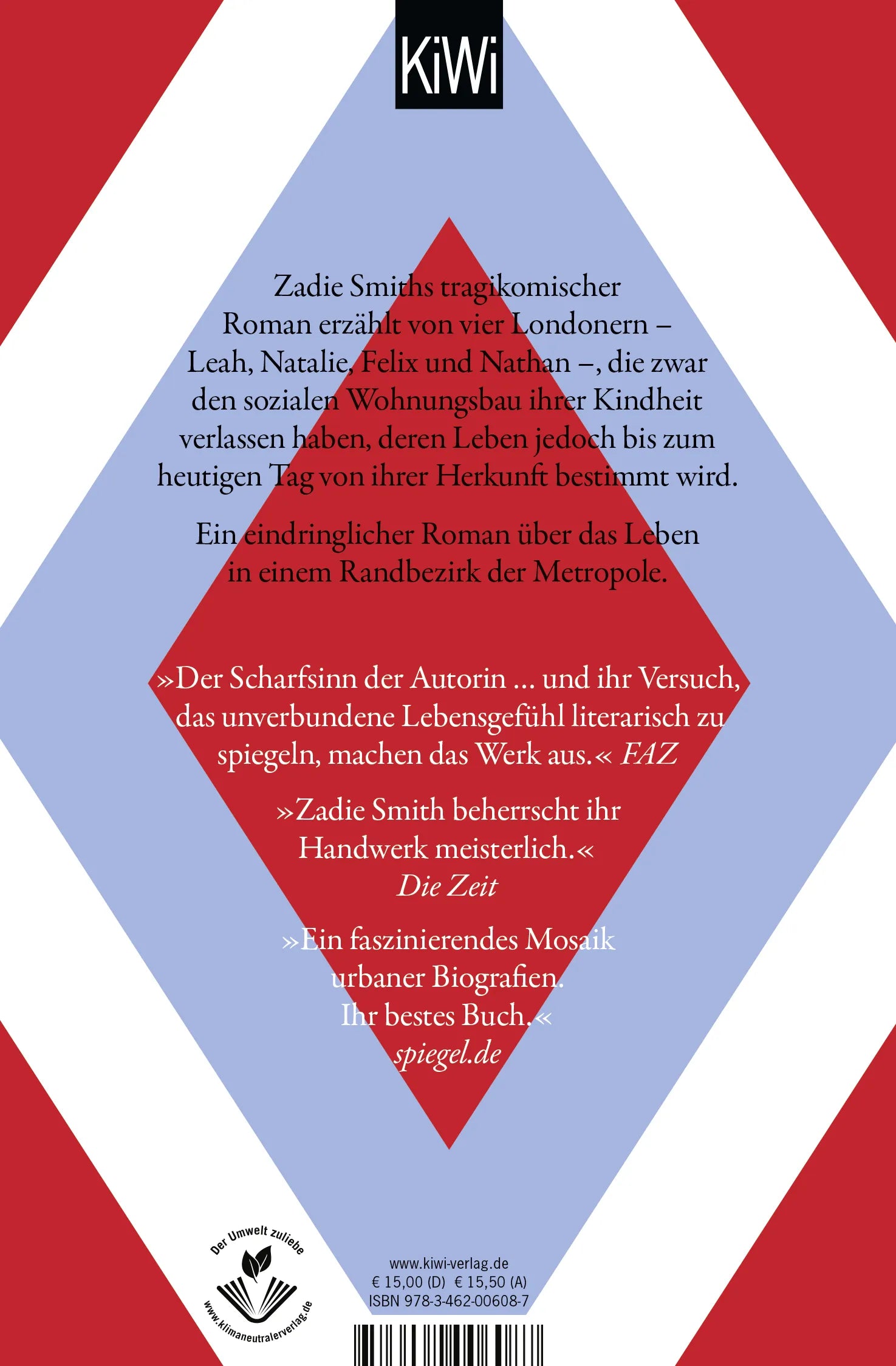 Buchrückseite von 'London NW' mit Klappentext - Taschenbuch