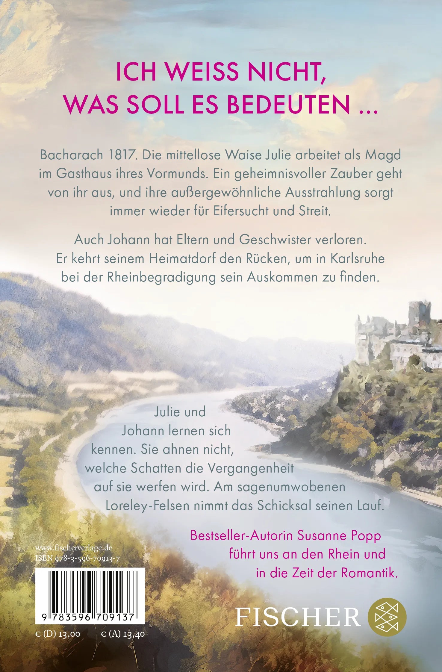 Buchrückseite von 'Loreley - Die Frau am Fluss' mit Klappentext - Taschenbuch
