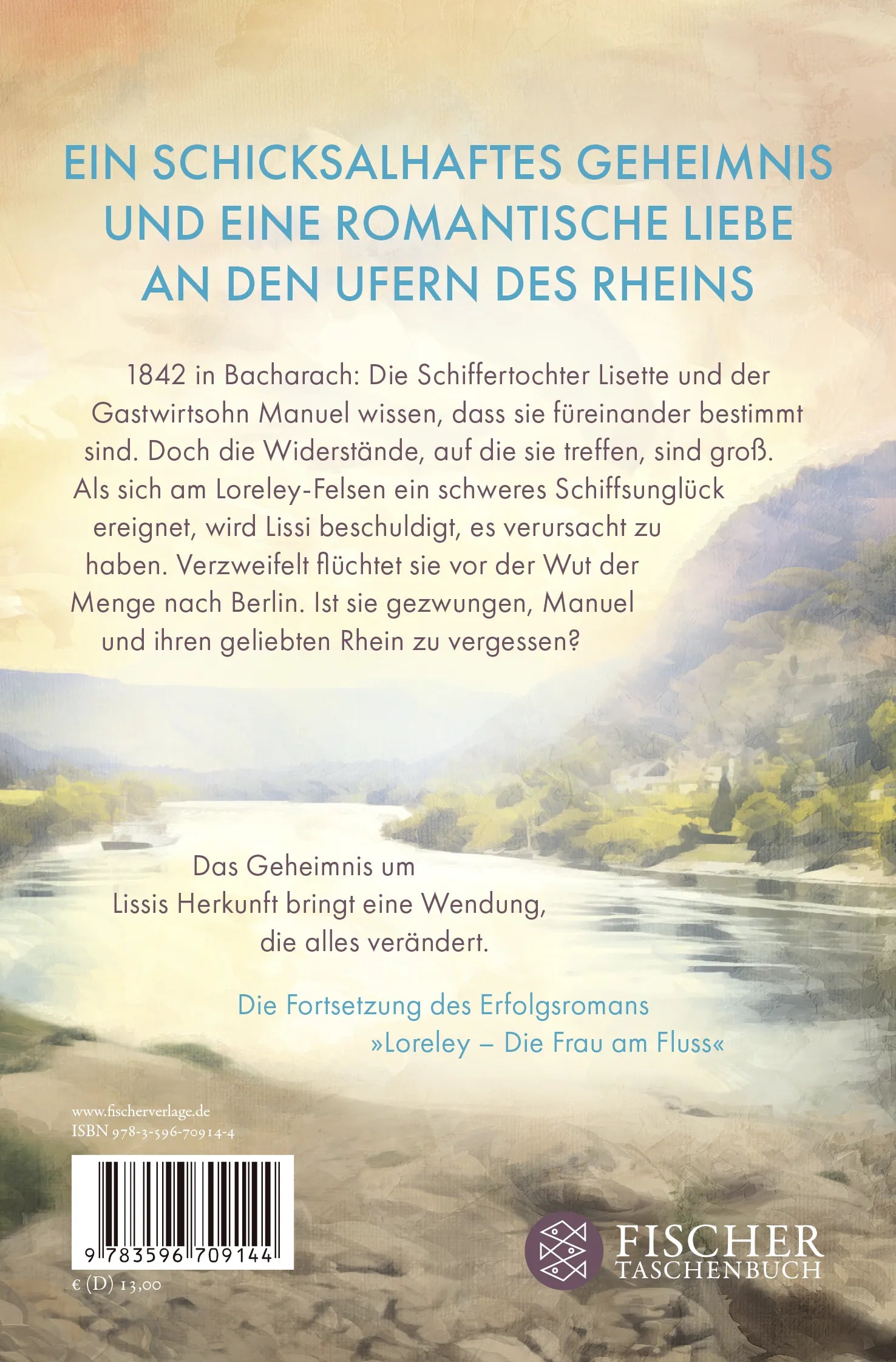 Buchrückseite von 'Loreley - Fluss der Zeit' mit Klappentext - Taschenbuch