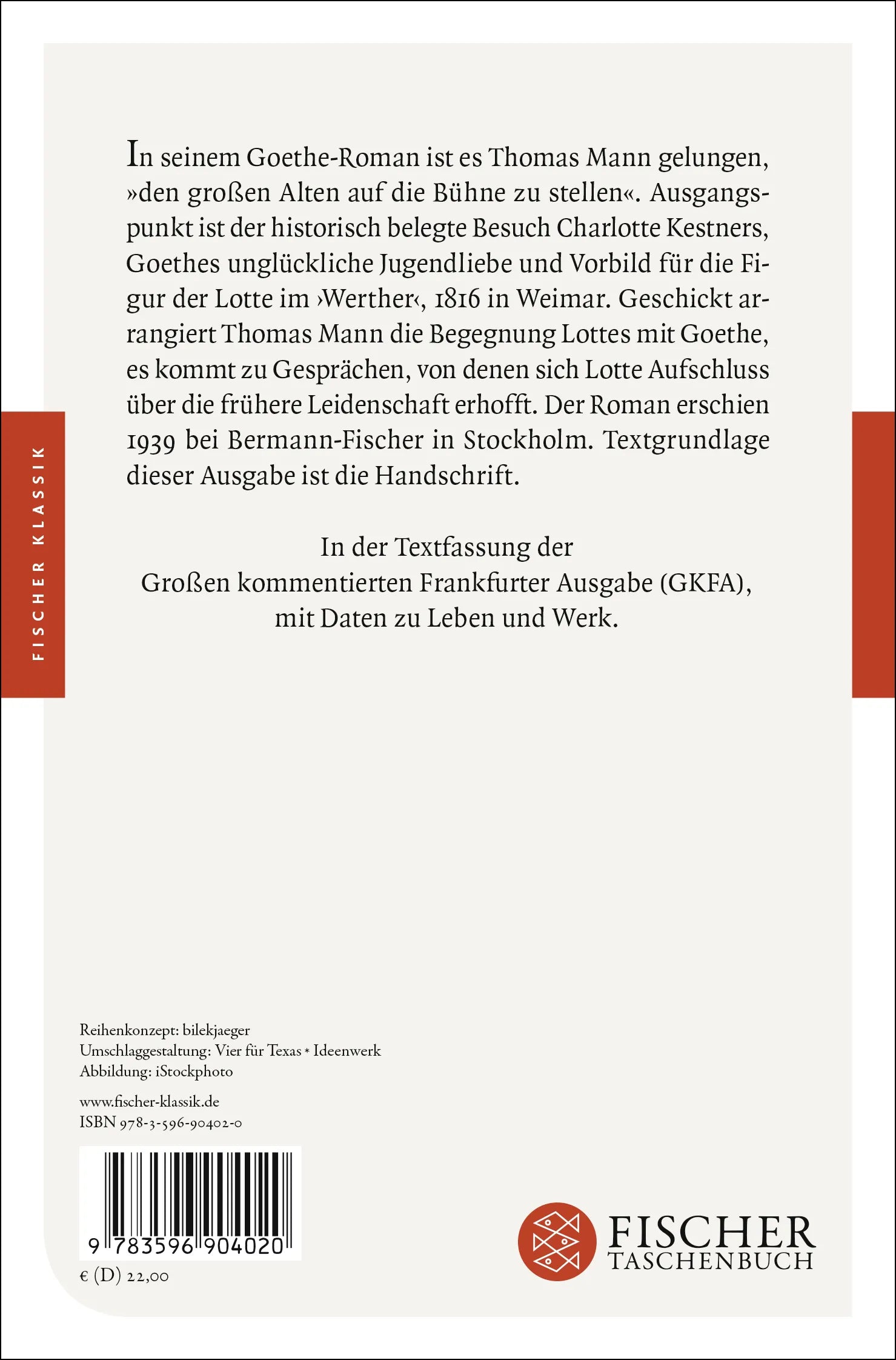 Buchrückseite von 'Lotte in Weimar' mit Klappentext - Taschenbuch
