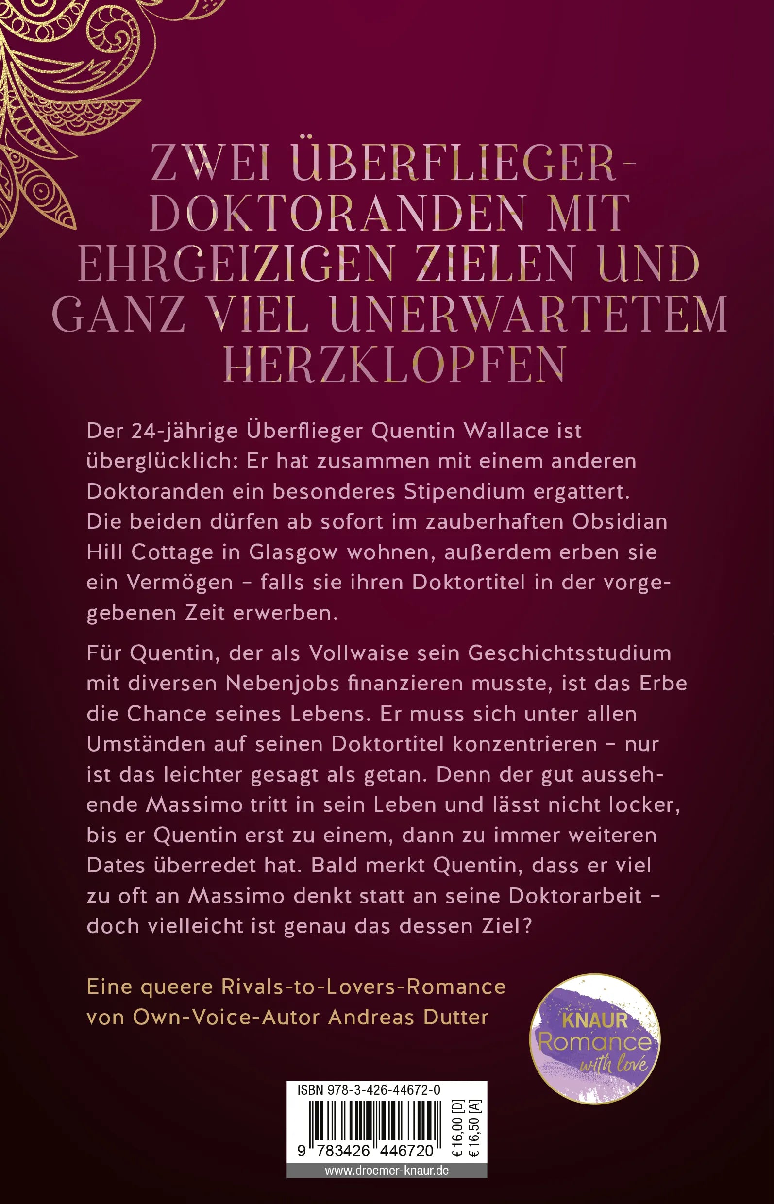 Buchrückseite von 'Love Studies: Never Kiss a Villain' mit Klappentext - Paperback