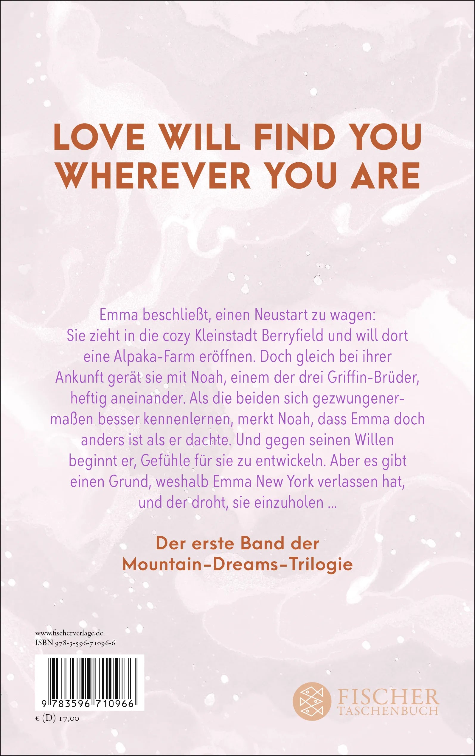 Buchrückseite von 'Love will find you' mit Klappentext - Paperback