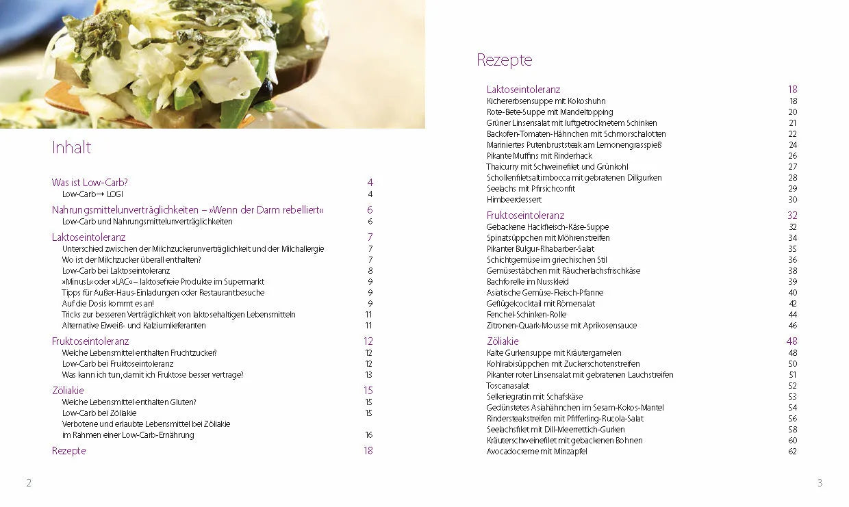 Innenansicht von 'Low Carb bei Nahrungsmittelunverträglichkeit' - Taschenbuch