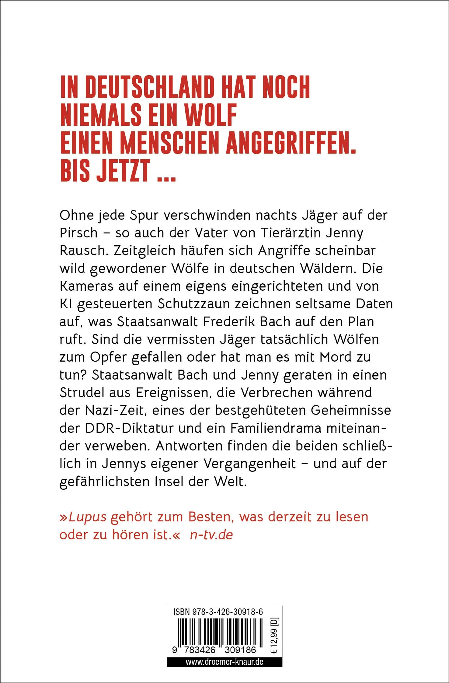 Buchrückseite von 'Lupus' mit Klappentext - Taschenbuch
