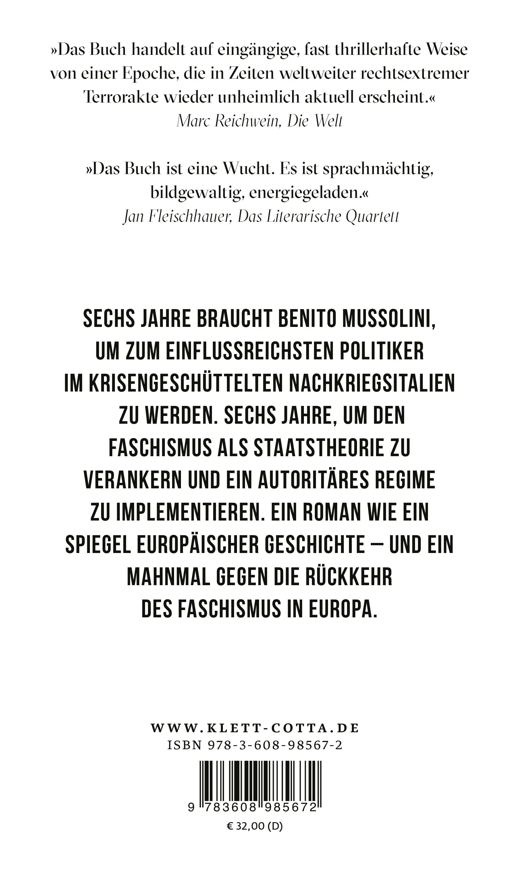 Buchrückseite von 'M. Der Sohn des Jahrhunderts' mit Klappentext - Gebundene Ausgabe
