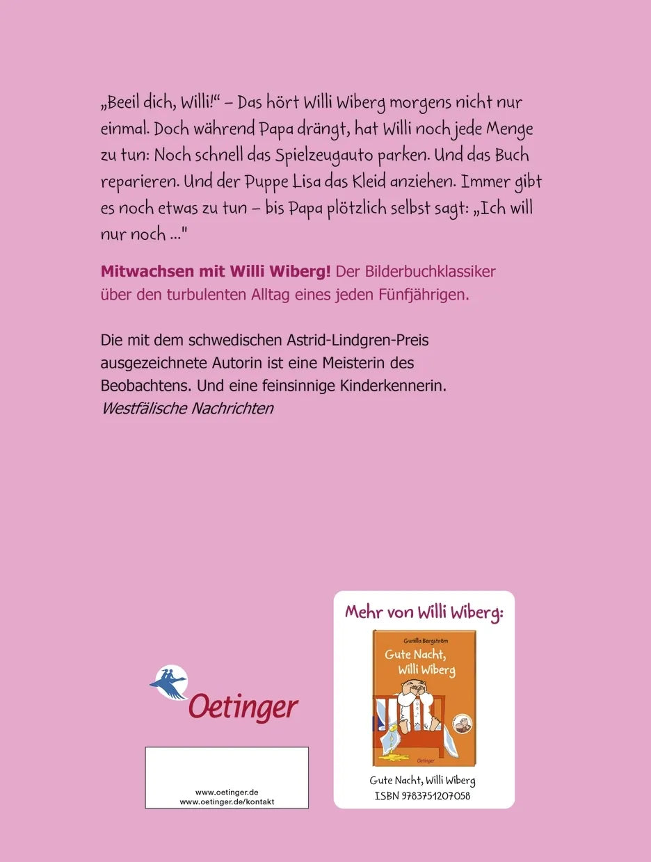 Buchrückseite von 'Mach schnell, Willi Wiberg' mit Klappentext - Gebundene Ausgabe