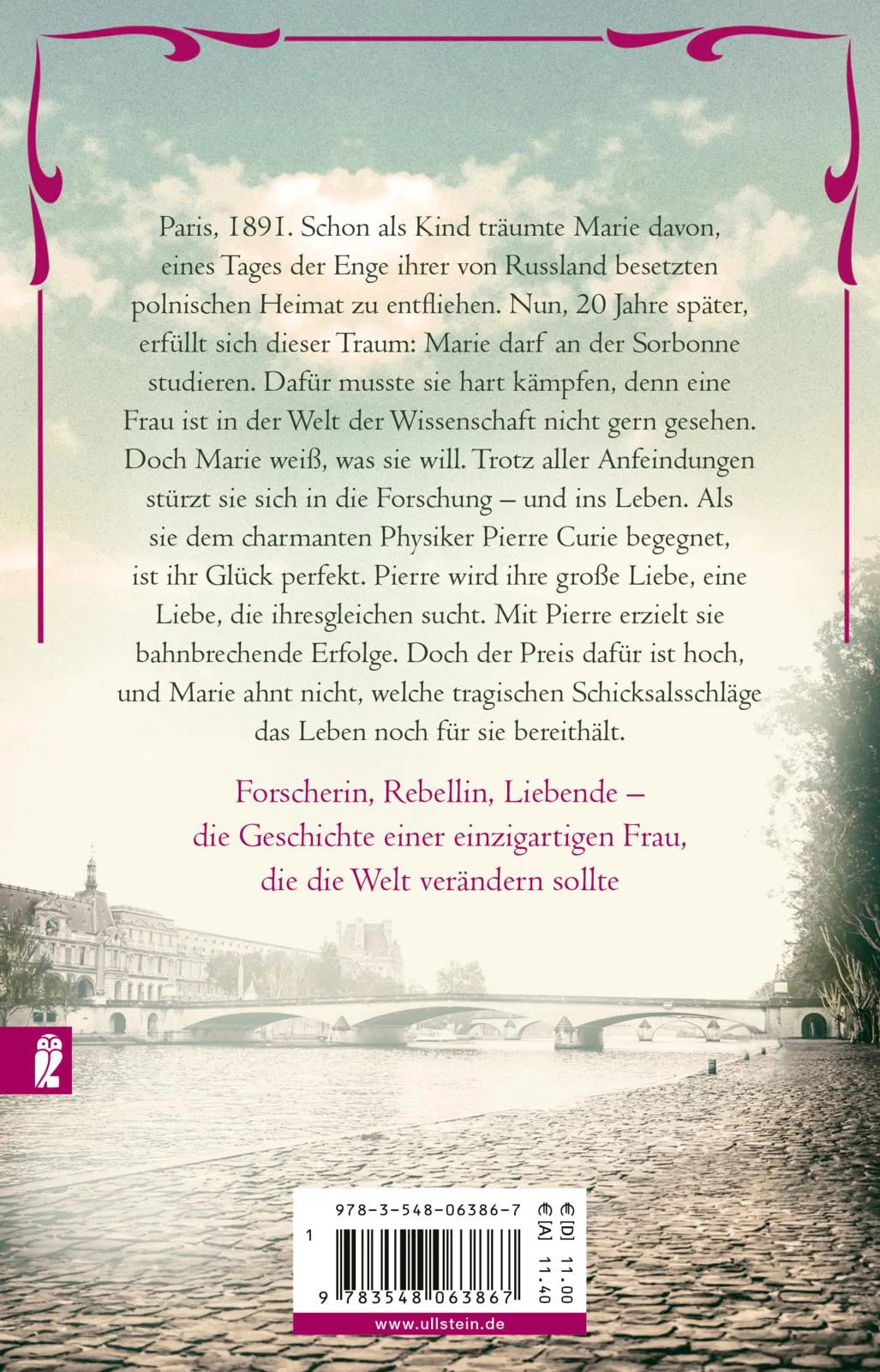 Buchrückseite von 'Madame Curie und die Kraft zu träumen' mit Klappentext - Taschenbuch