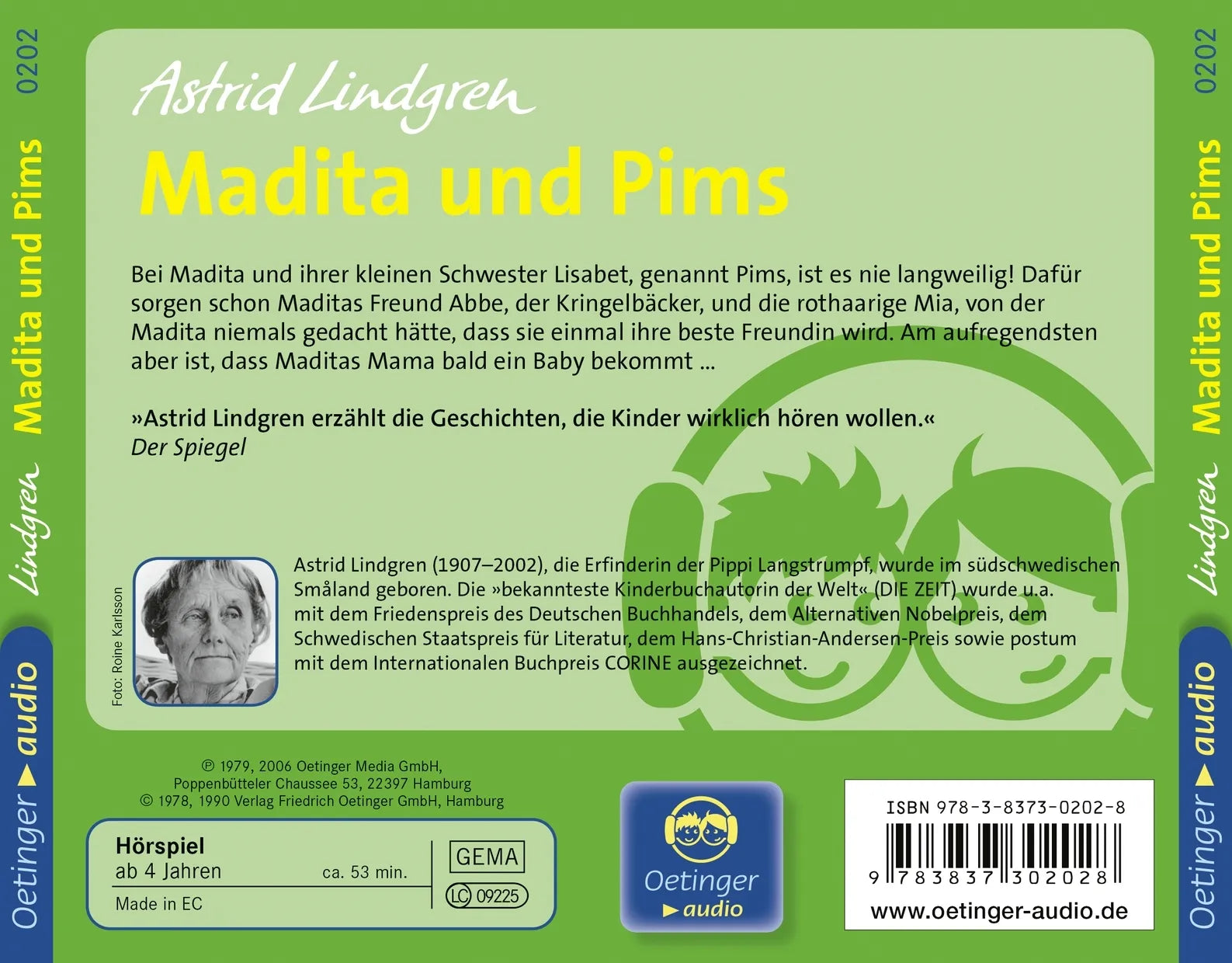 Buchrückseite von 'Madita 2. Madita und Pims. Hörspielklassiker' mit Klappentext - Hörbuch (CD)
