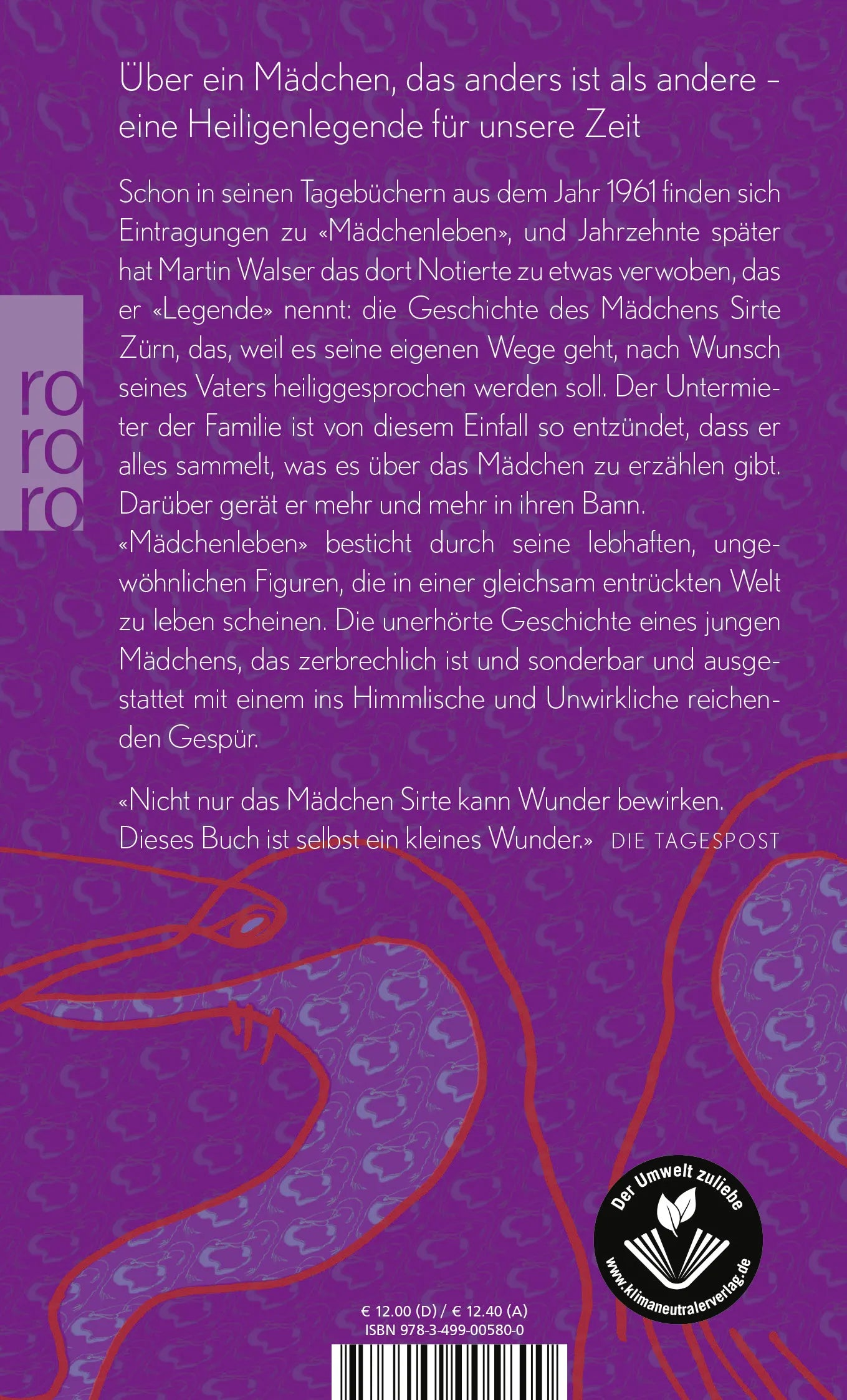Buchrückseite von 'Mädchenleben' mit Klappentext - Taschenbuch