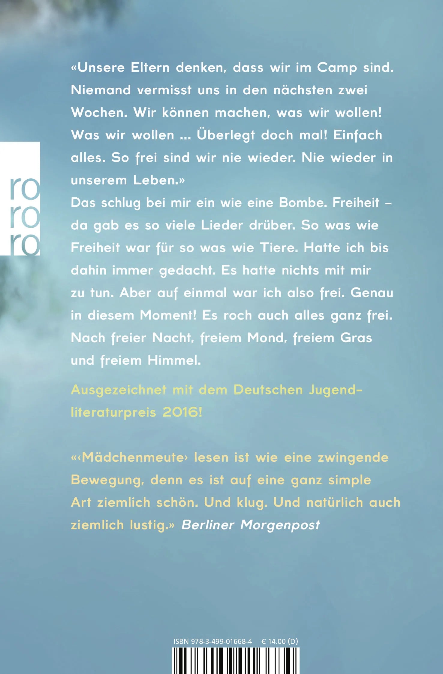 Buchrückseite von 'Mädchenmeute' mit Klappentext - Taschenbuch
