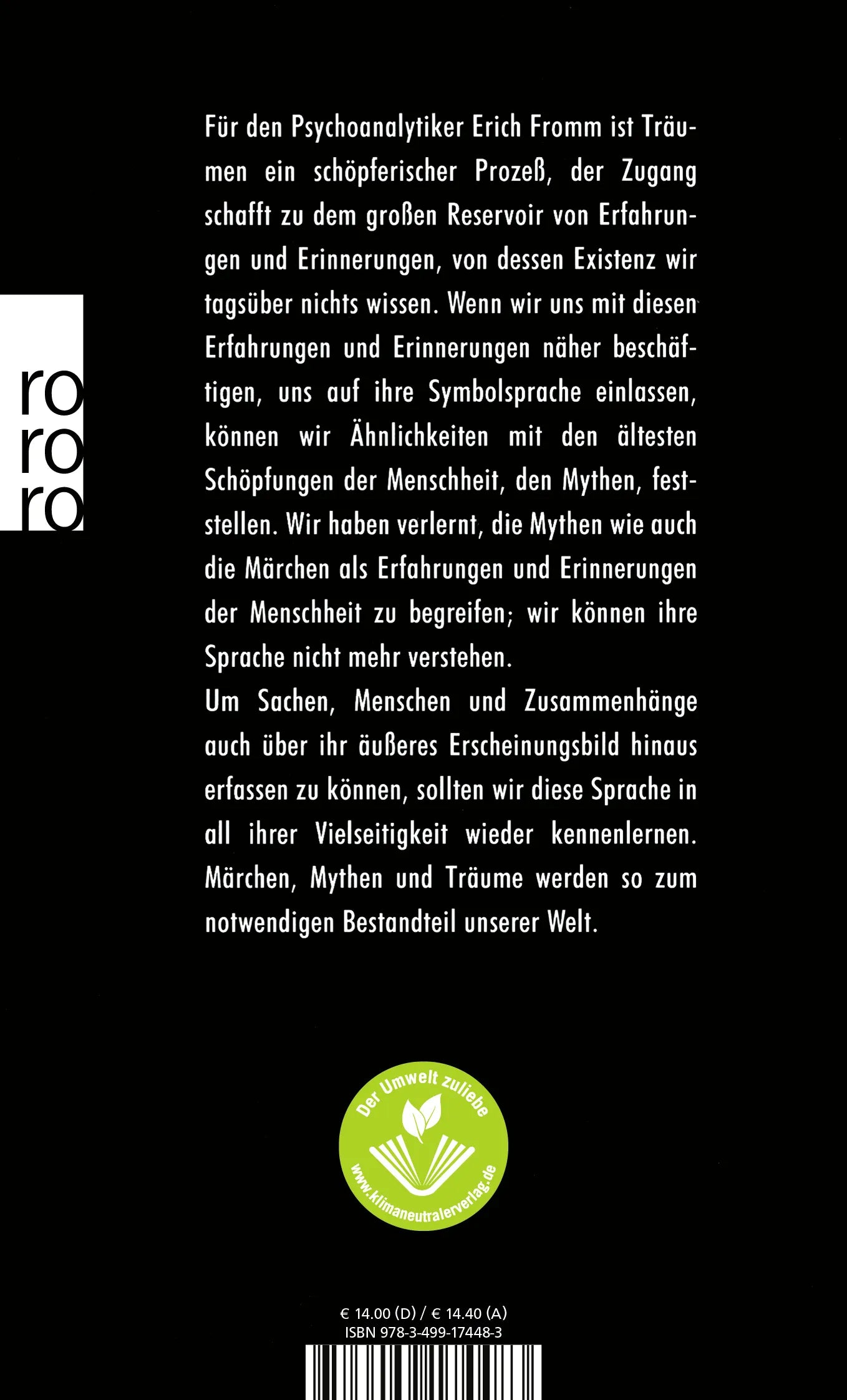 Buchrückseite von 'Märchen, Mythen, Träume' mit Klappentext - Taschenbuch
