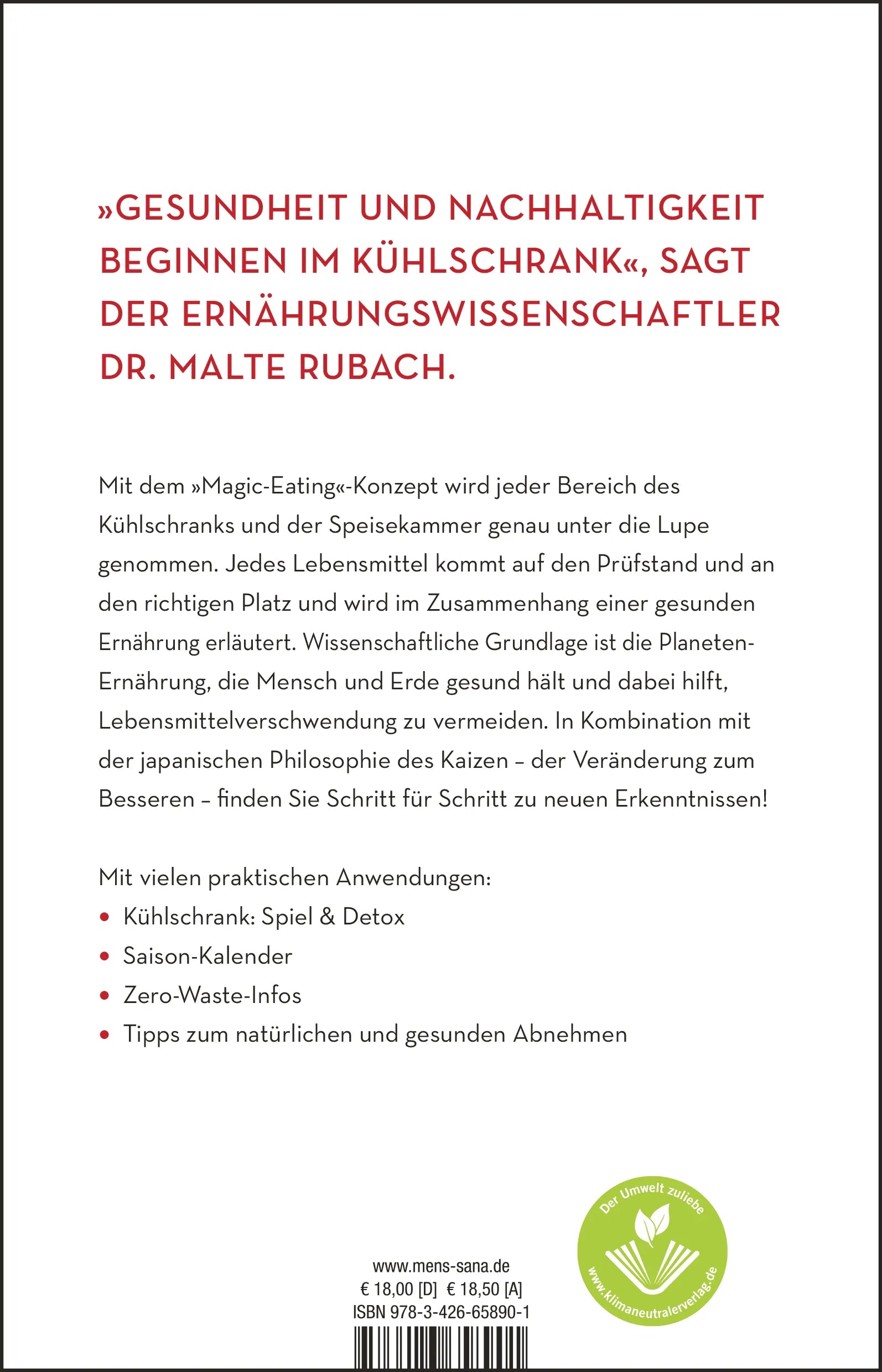 Buchrückseite von 'Magic Eating' mit Klappentext - Paperback