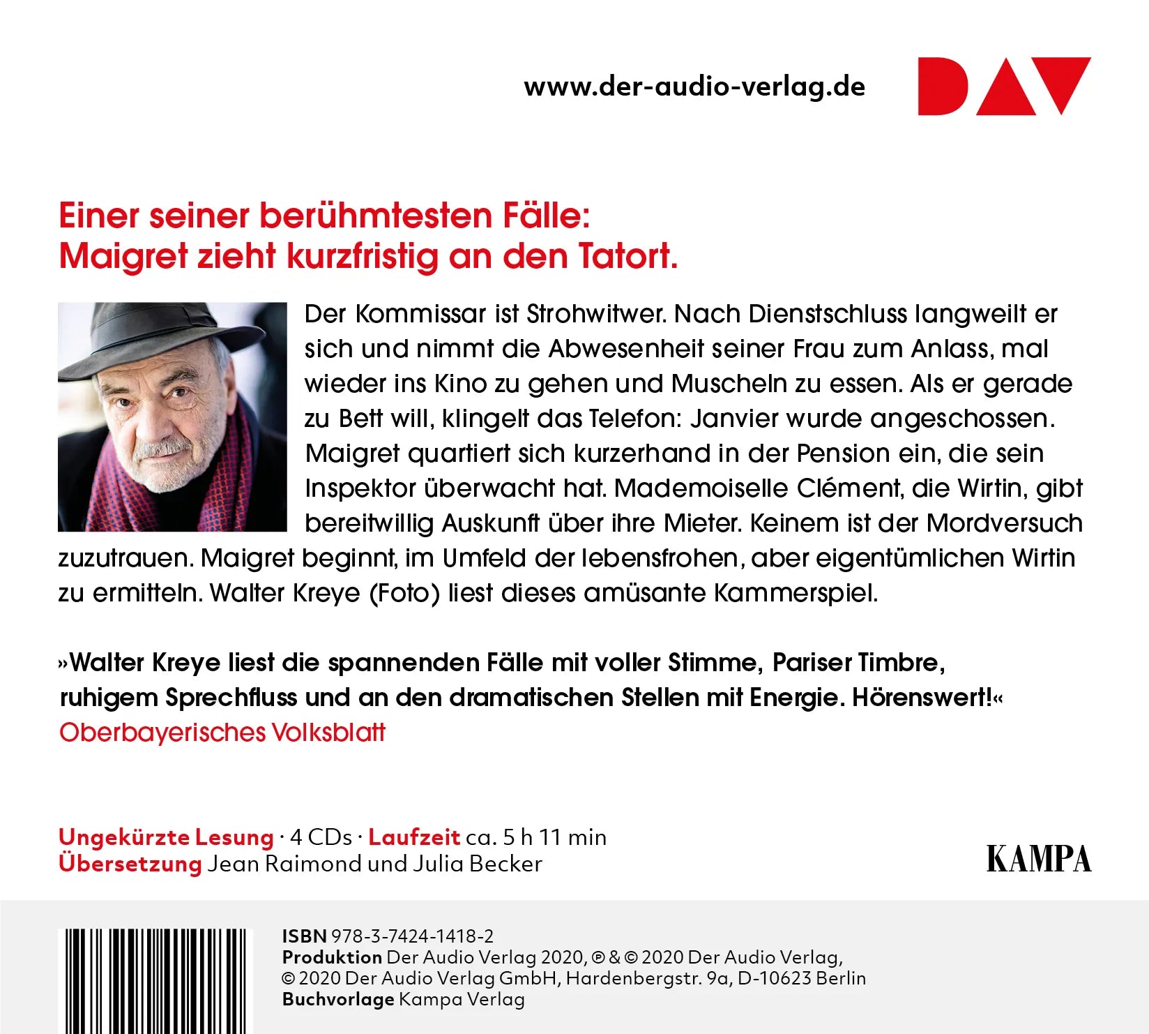 Buchrückseite von 'Maigret als möblierter Herr' mit Klappentext - Hörbuch (CD)
