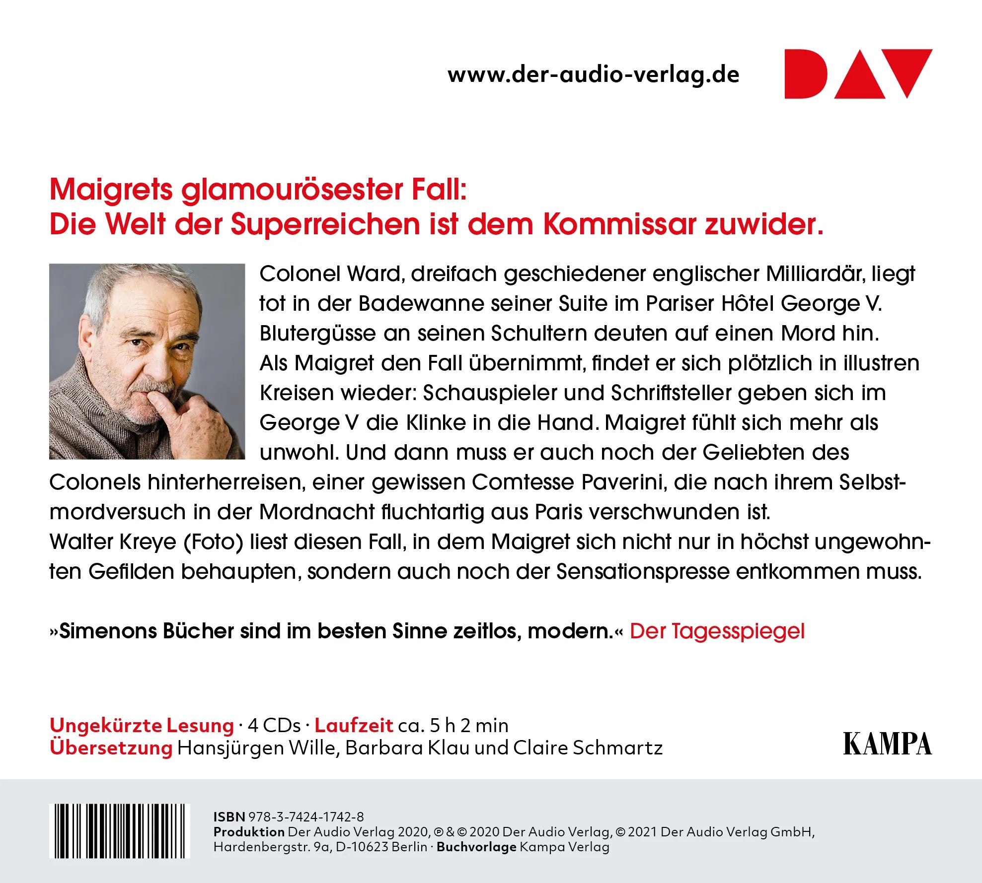 Buchrückseite von 'Maigret auf Reisen' mit Klappentext - Hörbuch (CD)