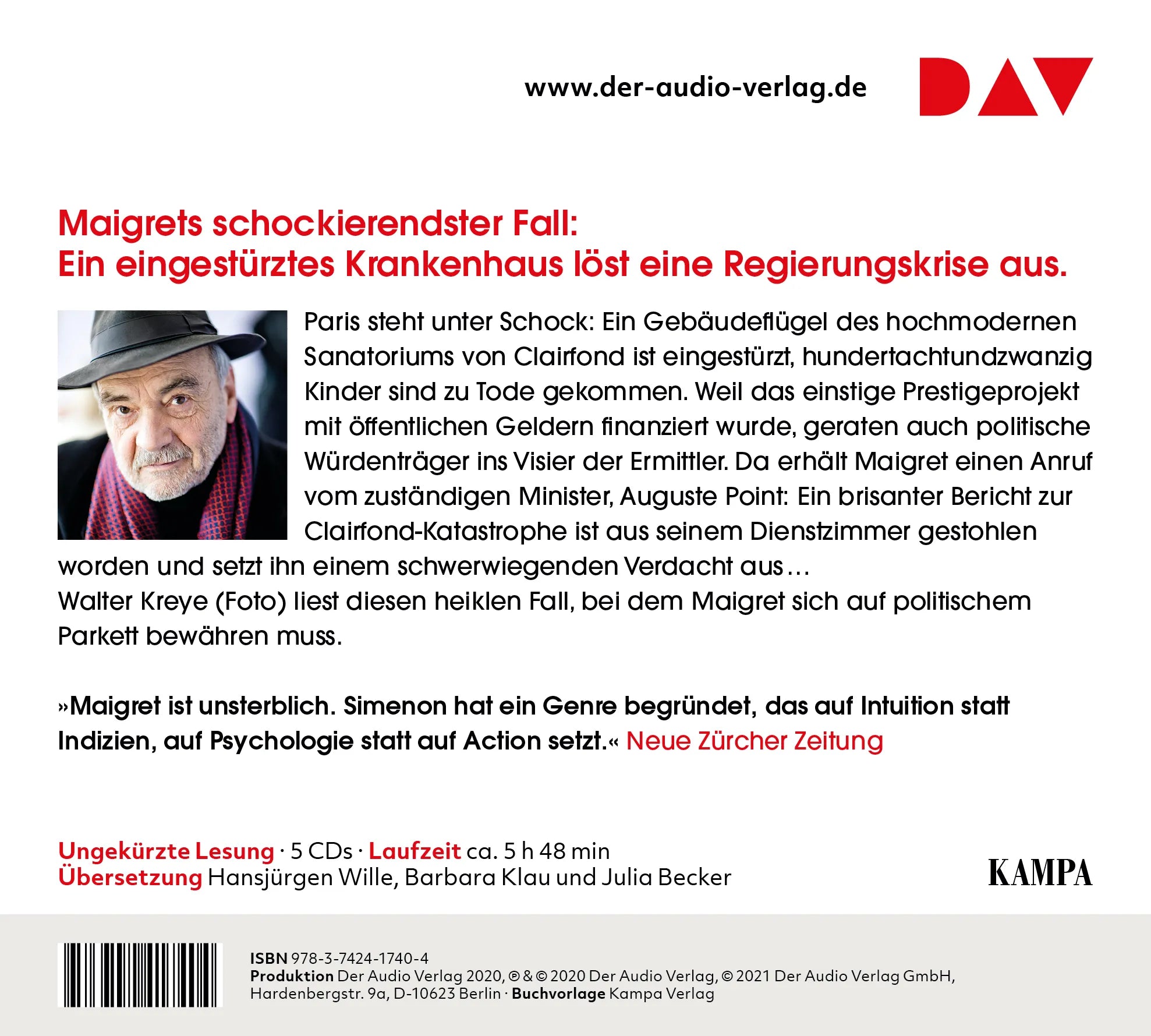 Buchrückseite von 'Maigret beim Minister' mit Klappentext - Hörbuch (CD)